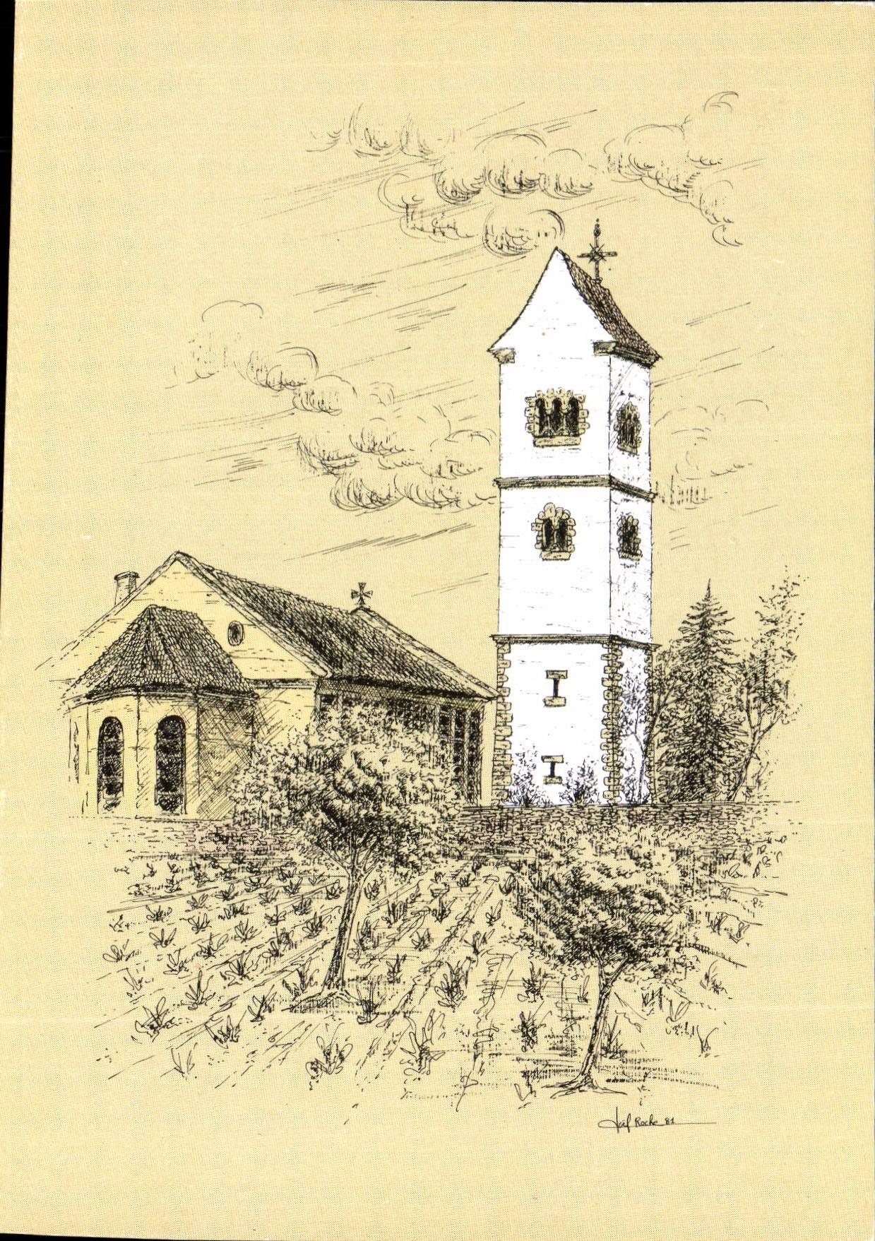 CPSM Eglise Alsacienne de Truchtersheim dans le Kocherberg Bas Rhin d'apres une illustration de Joel