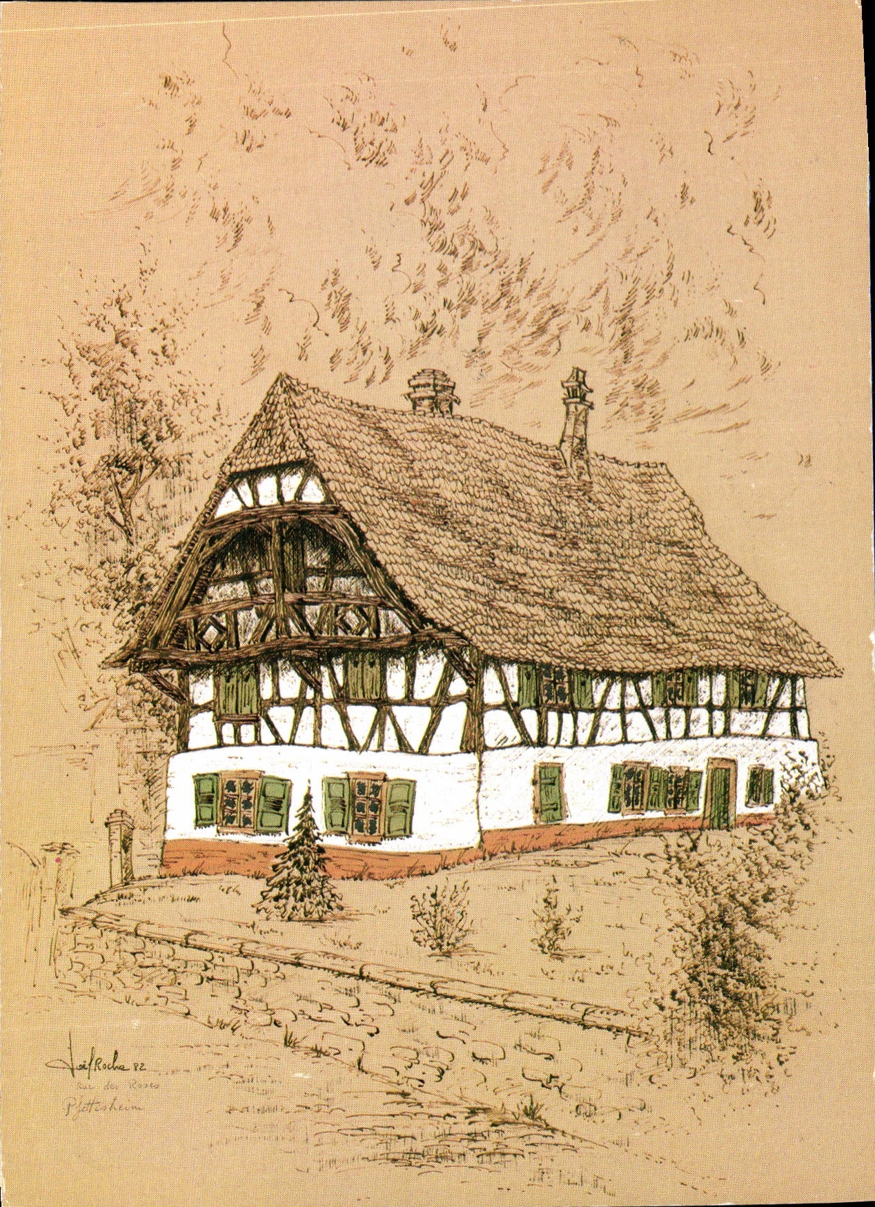 CPSM Ferme Alsacienne de Ptettisheim dans le Kochersberg Bas Rhin illustration Joel Roche