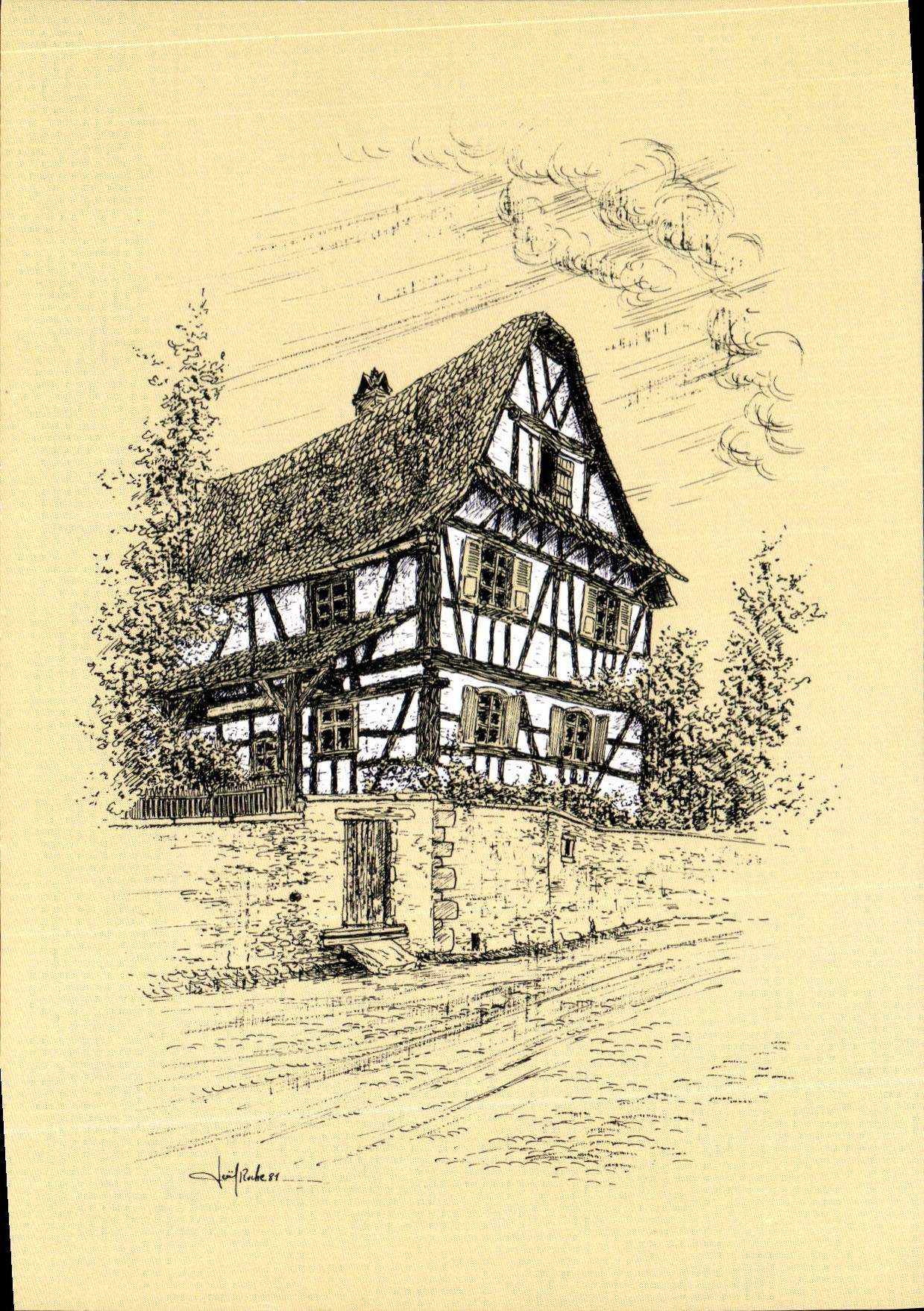 CPSM Ferme Alsacienne de Dauendorf Bas Rhin illustration Joel Roche