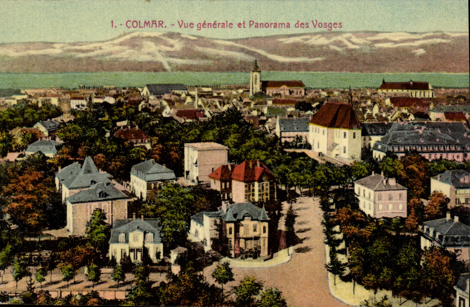 CPA Colmar Vue generale et Panorama des Vosges