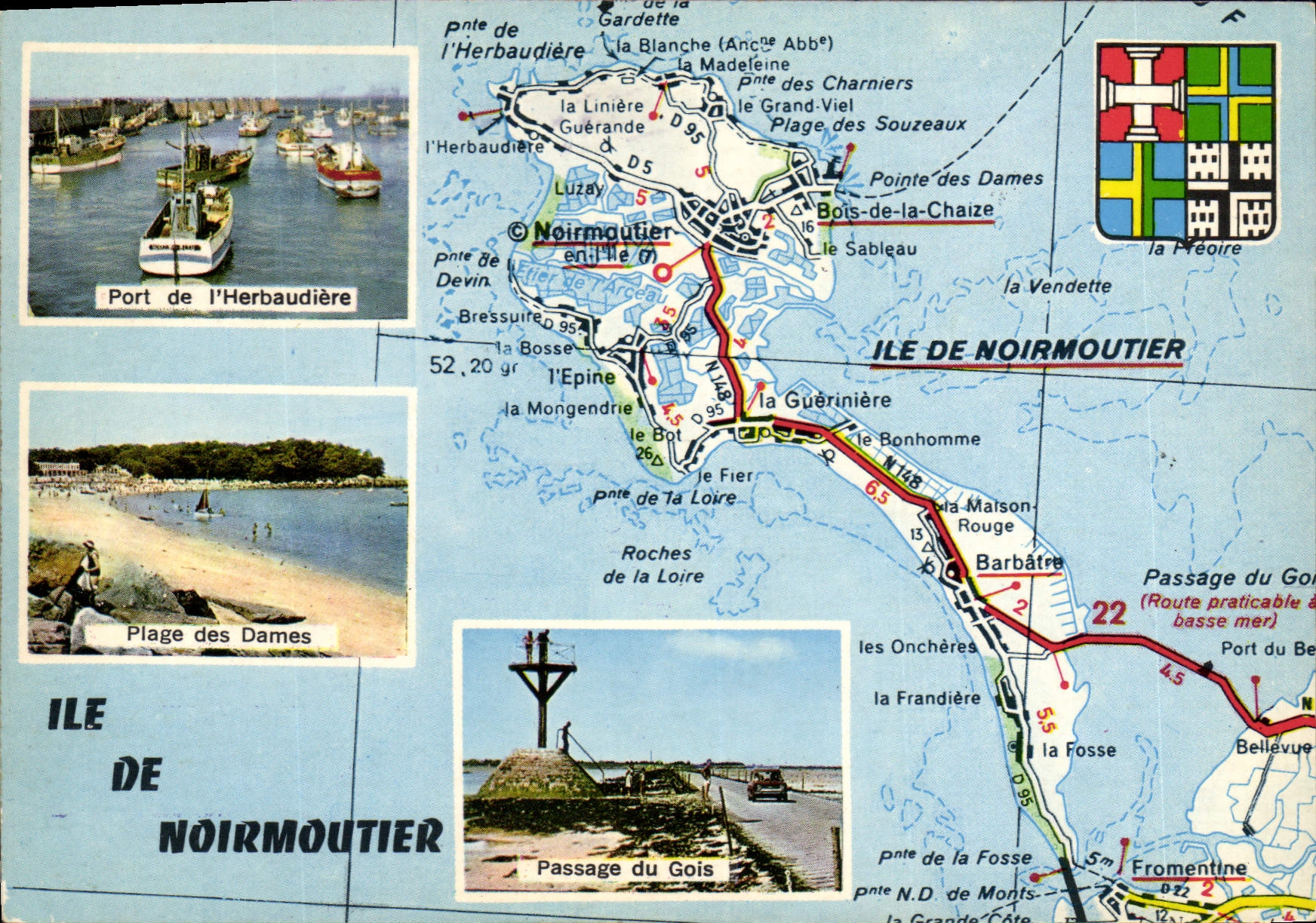 CPSM Ile de Noirmoutier port de l'Herbaudiere plage des dames passage du Gois