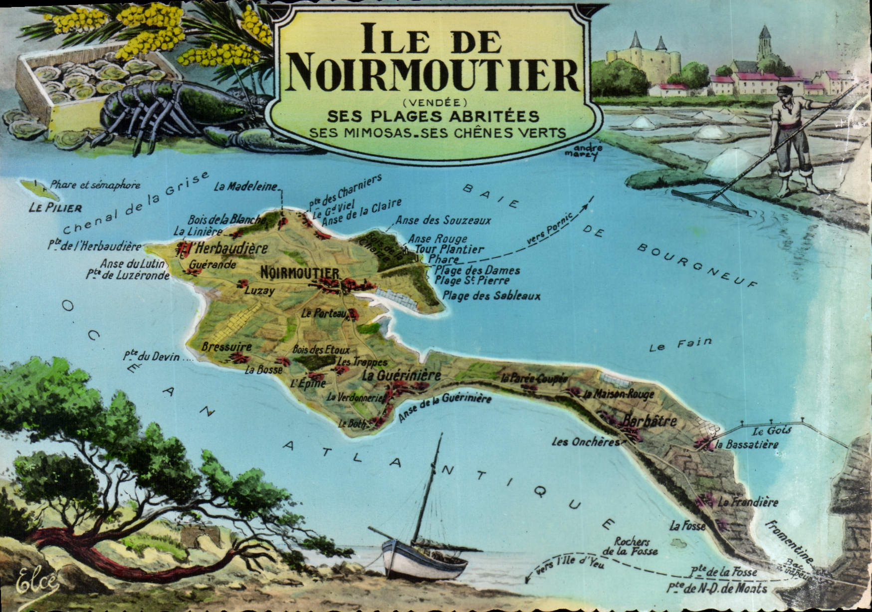 CPSM Ile de Noirmoutier ses plages abritées carte