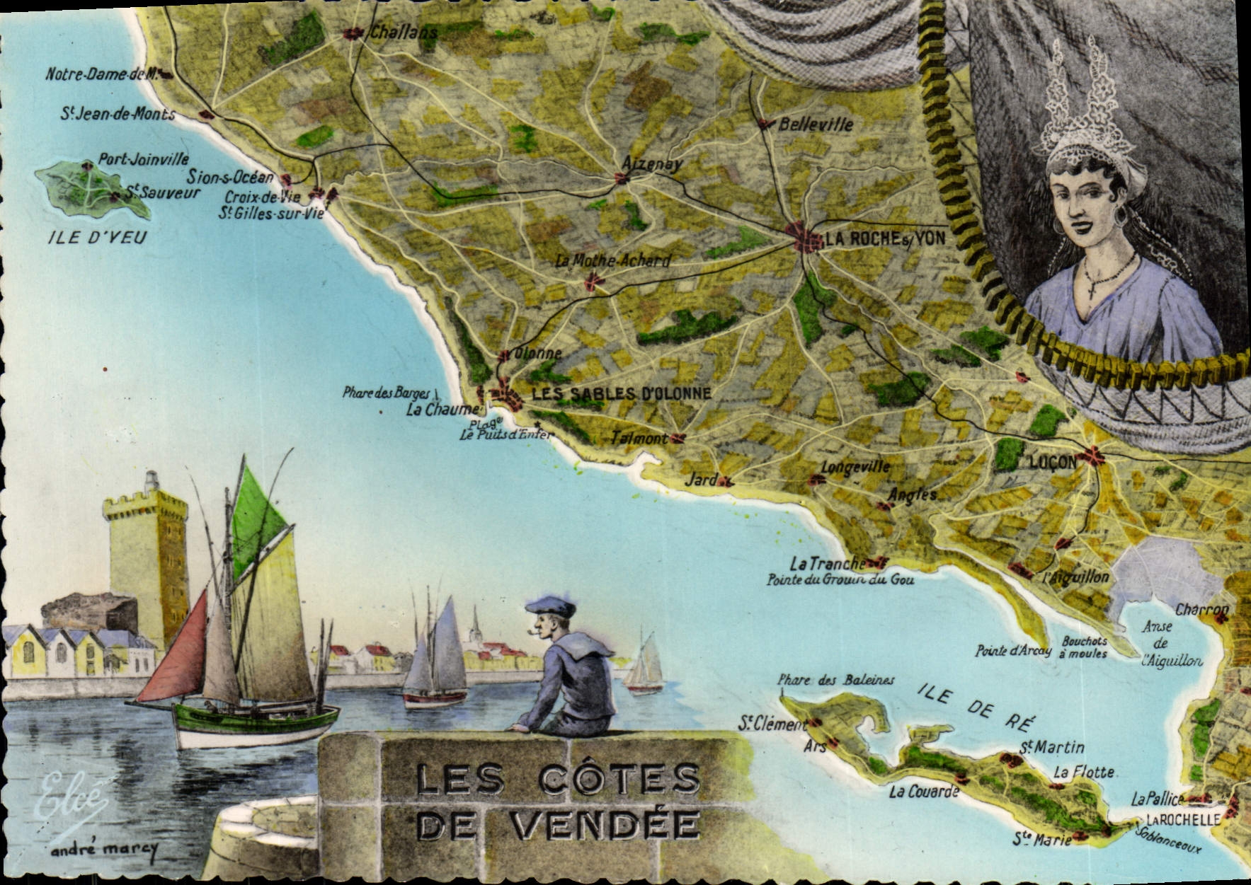 CPSM Les Cotes de Vendee carte touristique