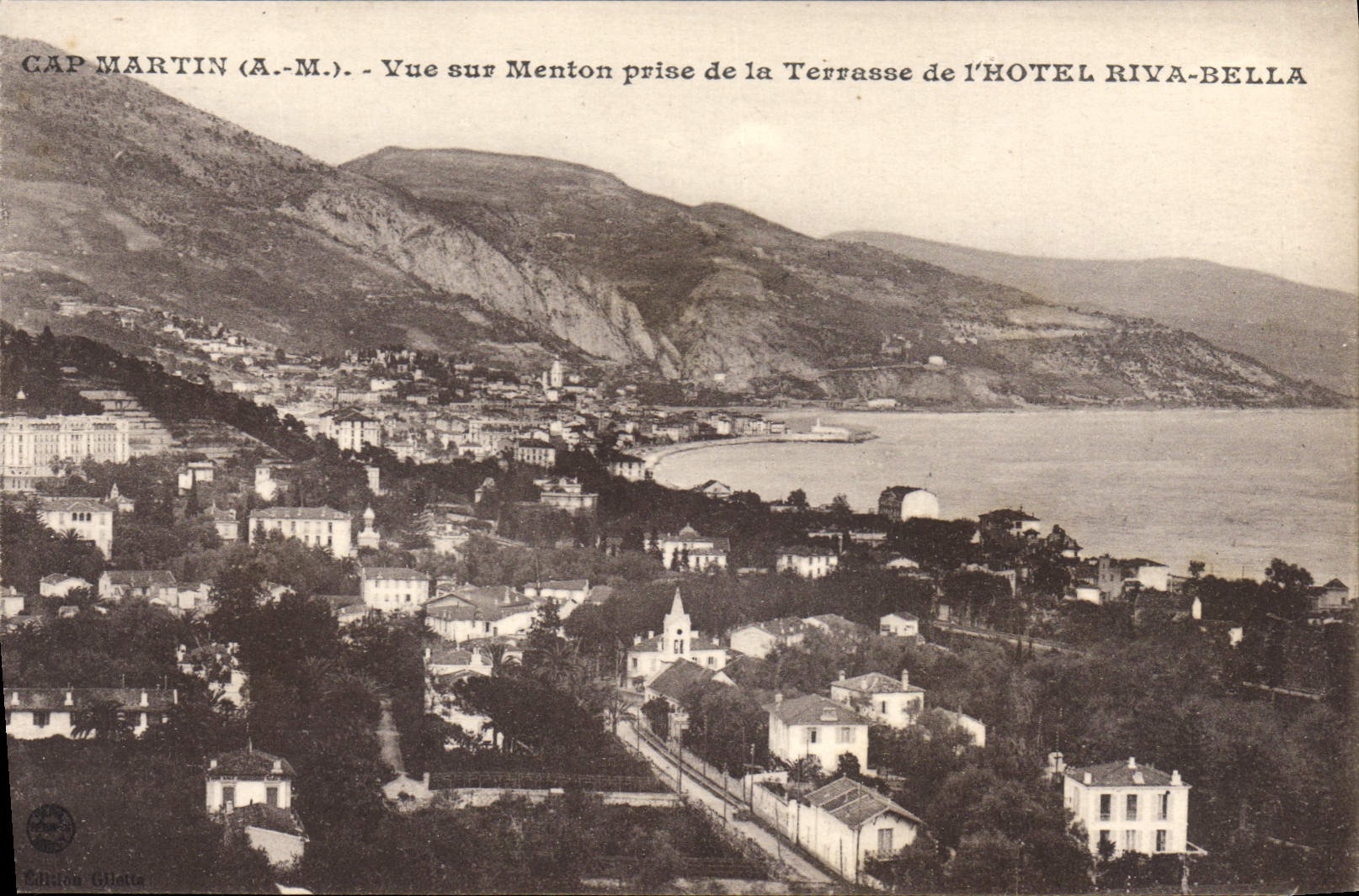 CPA CAP MARTIN Vue sur Menton prise de la Terrasse de l’HOTEL RIVA BELLA