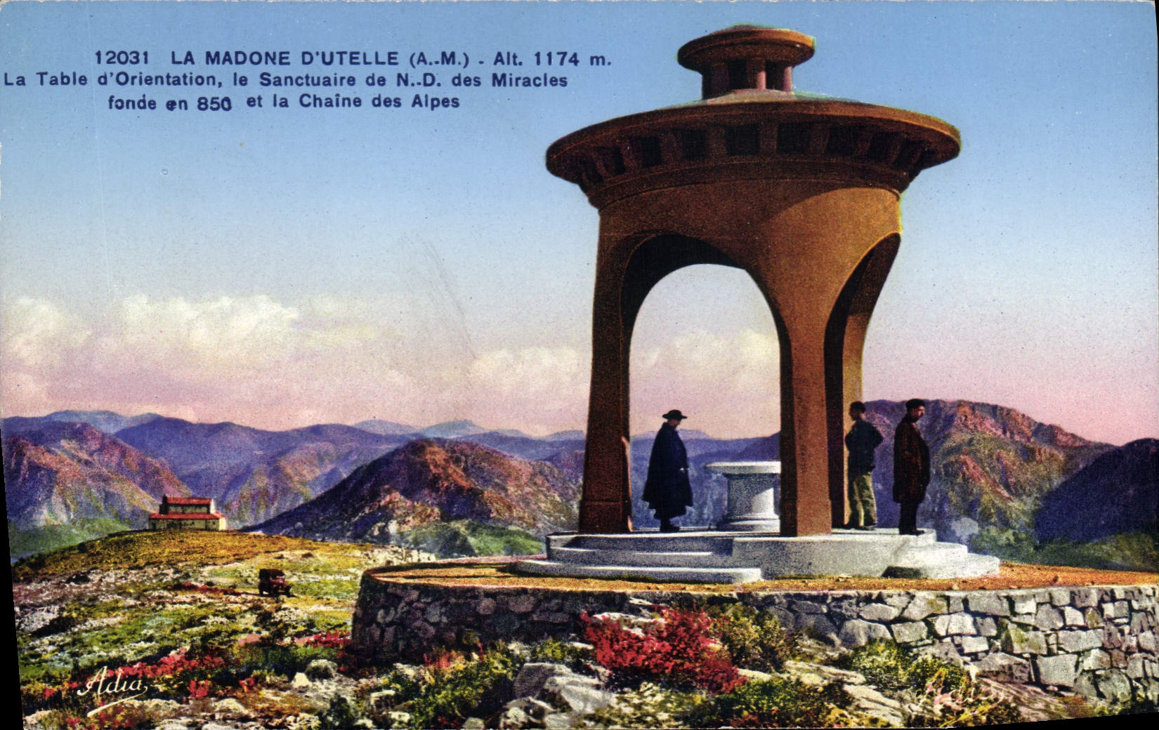 CPA La Madone d'Utelle A M la table d'Orientation la Sanctuaire de N D des Miracles et la Chaine des