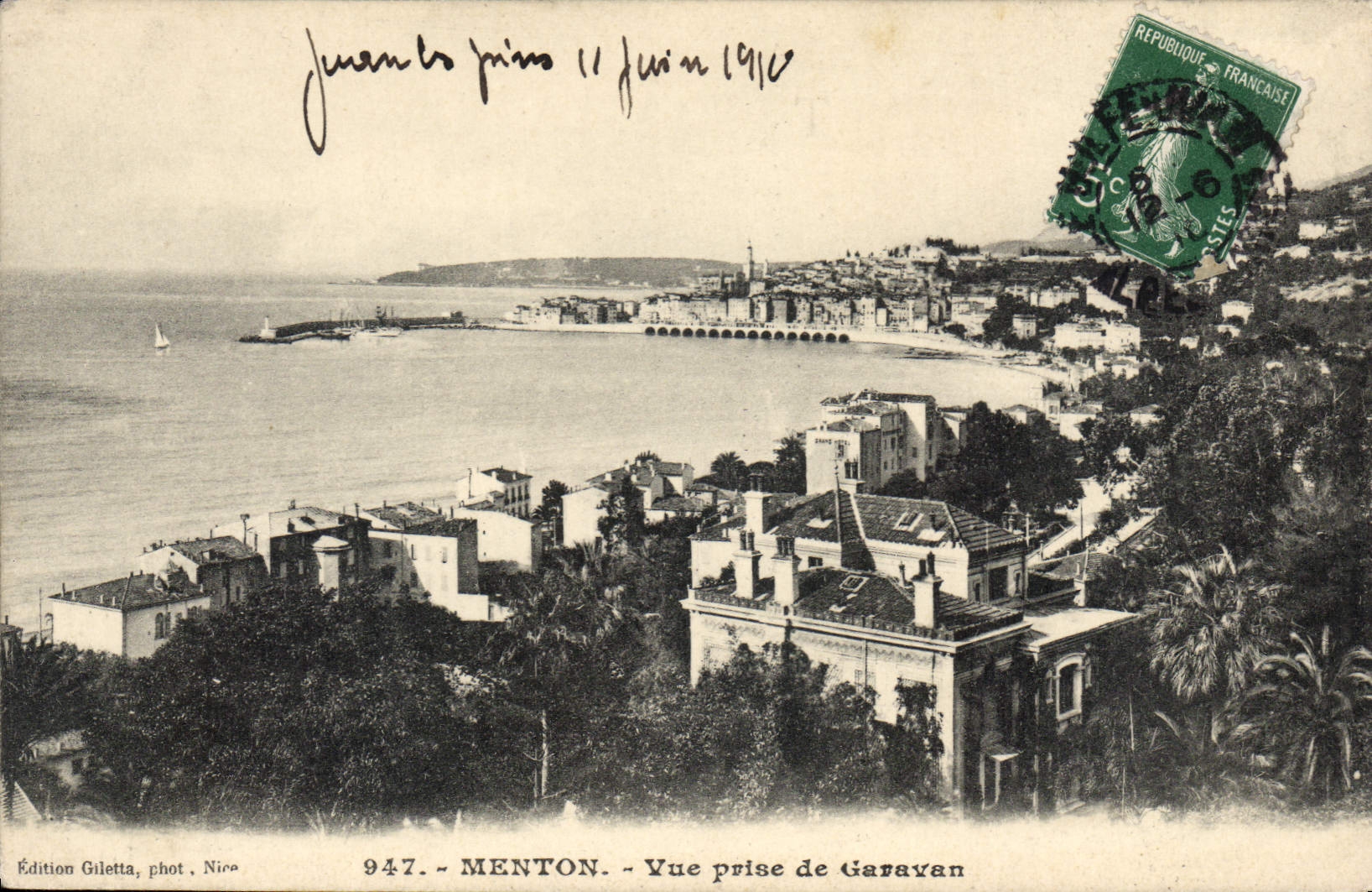 CPA Menton Vue prise de Garavan 