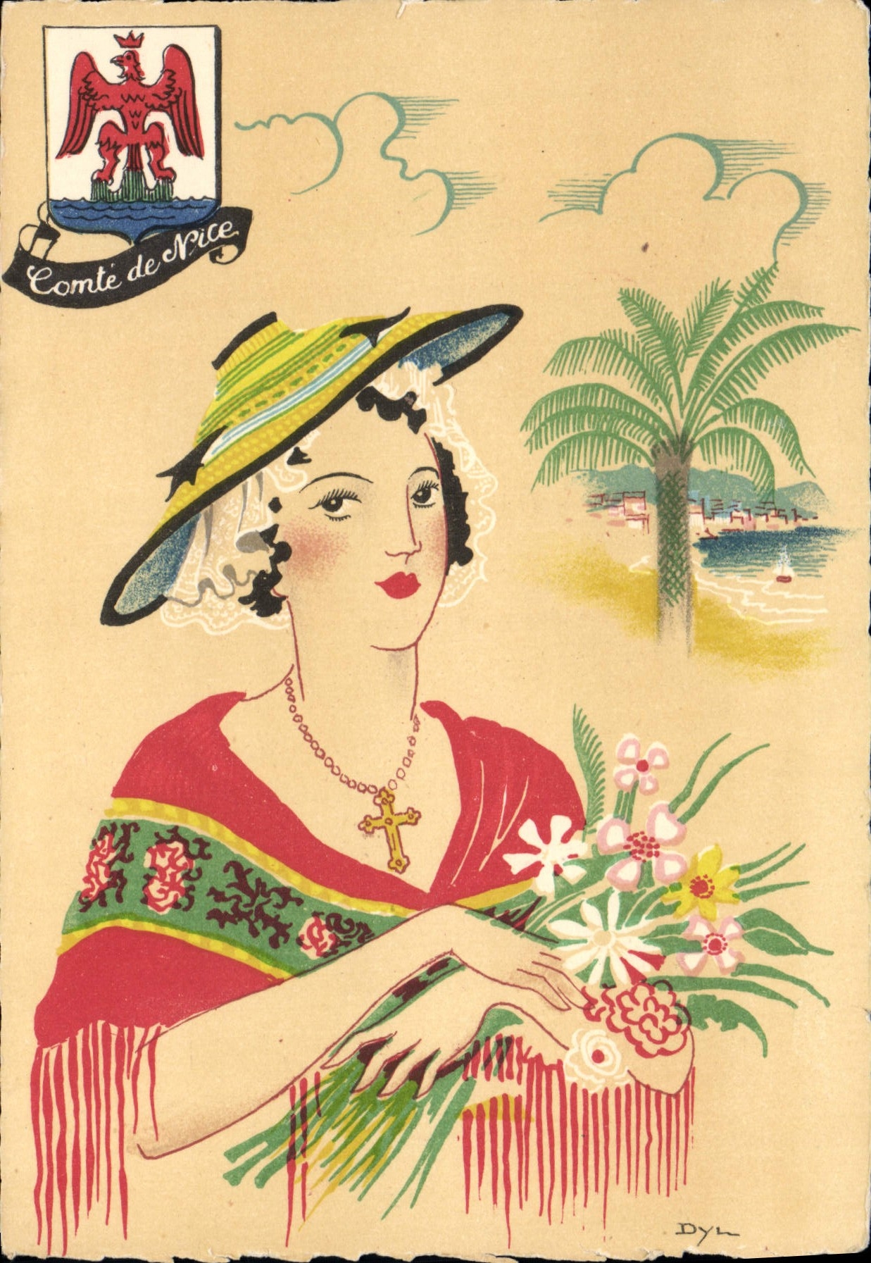 CPSM comté de Nice femme illustrateur