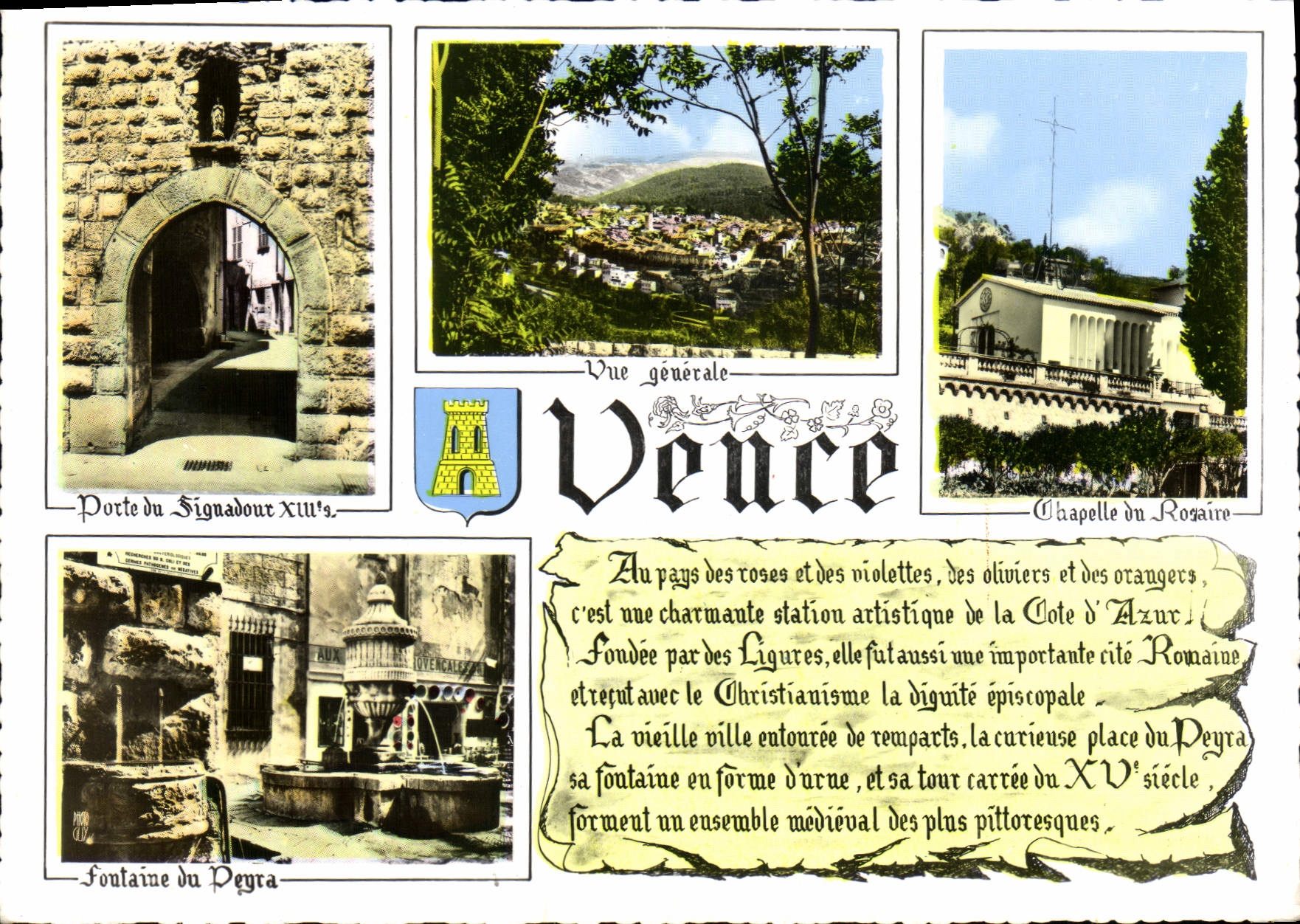 CPSM Vence Vue generale Porte du Signadoux XIIIe s Chapelle du Rosaire Fontaine du Peyra