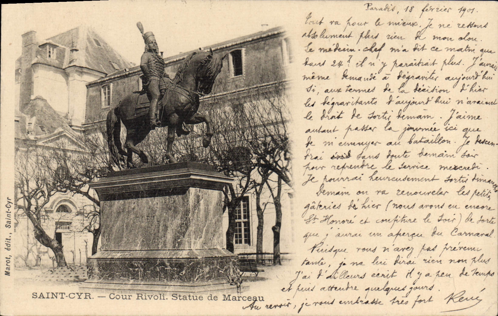 CPA Cyr Saint Cyr Cour Rivoli Statue de Marceau