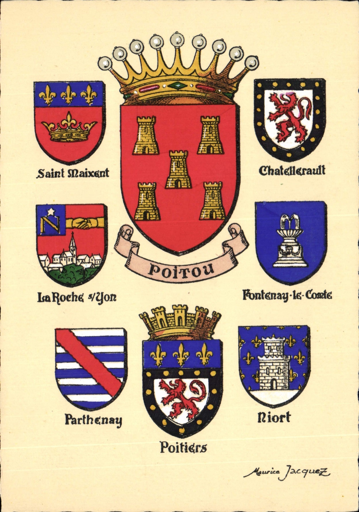 CPSM Les Blasons des Provinces et Villes de France par Maurice Jacquet Poitou