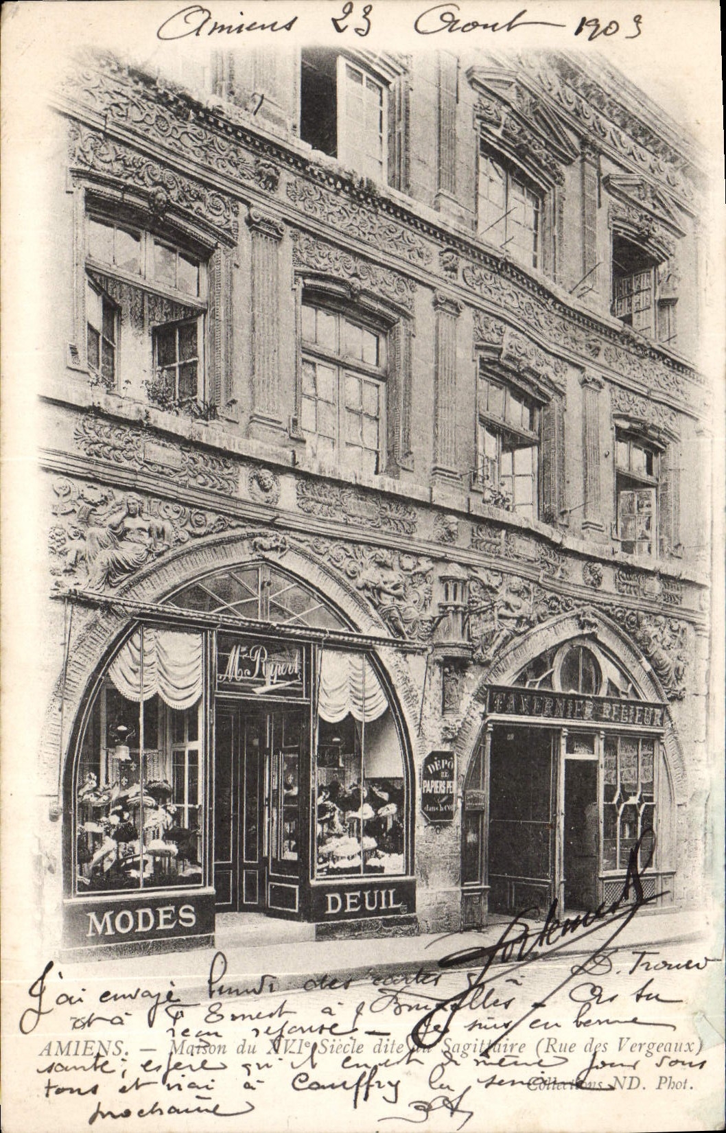 CPA Amiens 23 aout 1903 Maison du XVIe siecle (Rue de Vergeaux)