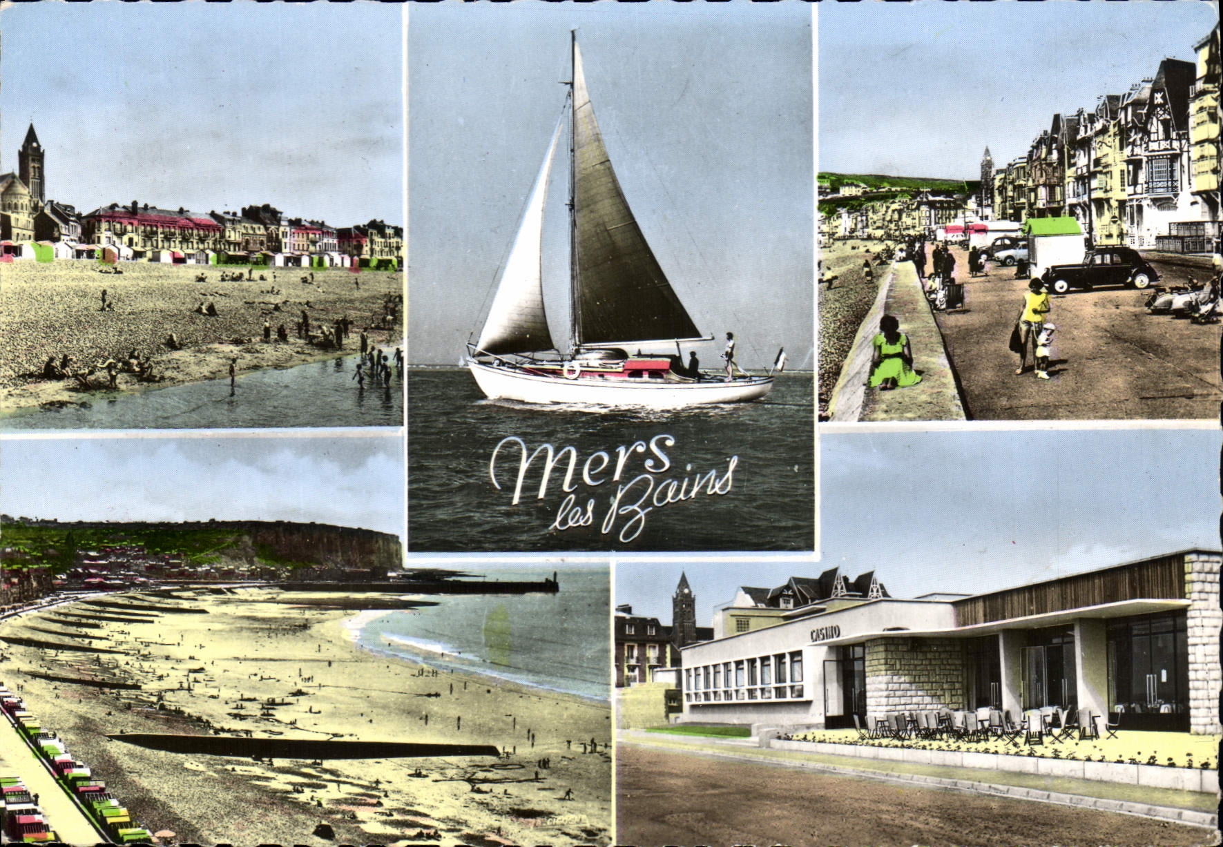 CPSM Mers Les Bains (Somme) La digue promenade Vue generale de la plage Le Casino (Fournier Arch) La