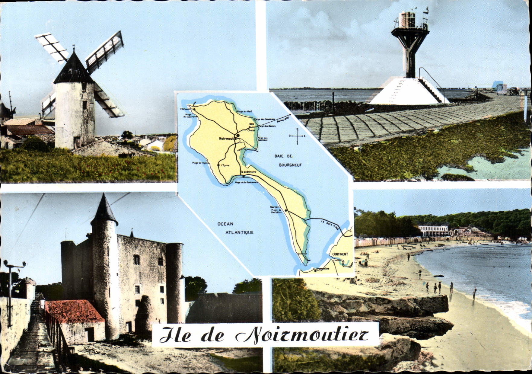 CPSM Ile de Noirmoutier La Gueriniere Moulins d'Amour le Gois château plage des dames