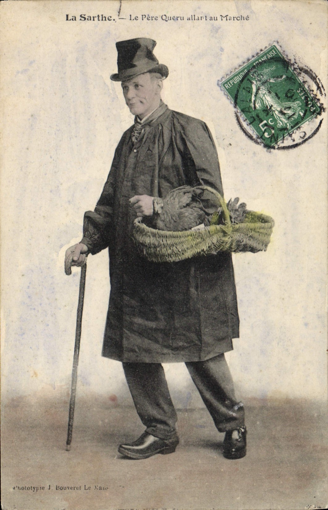 CPA La Sarthe le père Queru allant au marché
