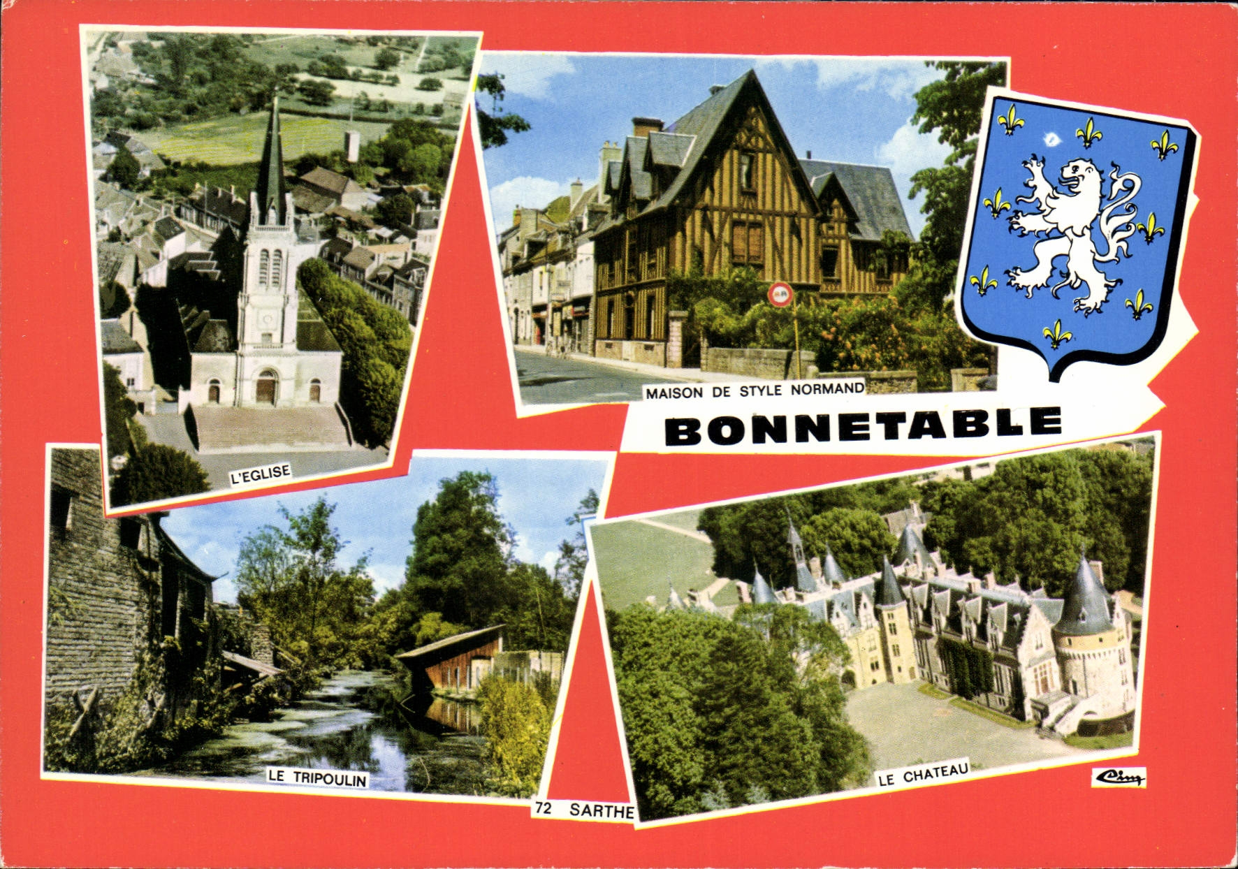 CPSM Bonnetable Sarthe l'Eglise Maison de style Normand Le Chateau Le tripoulin 