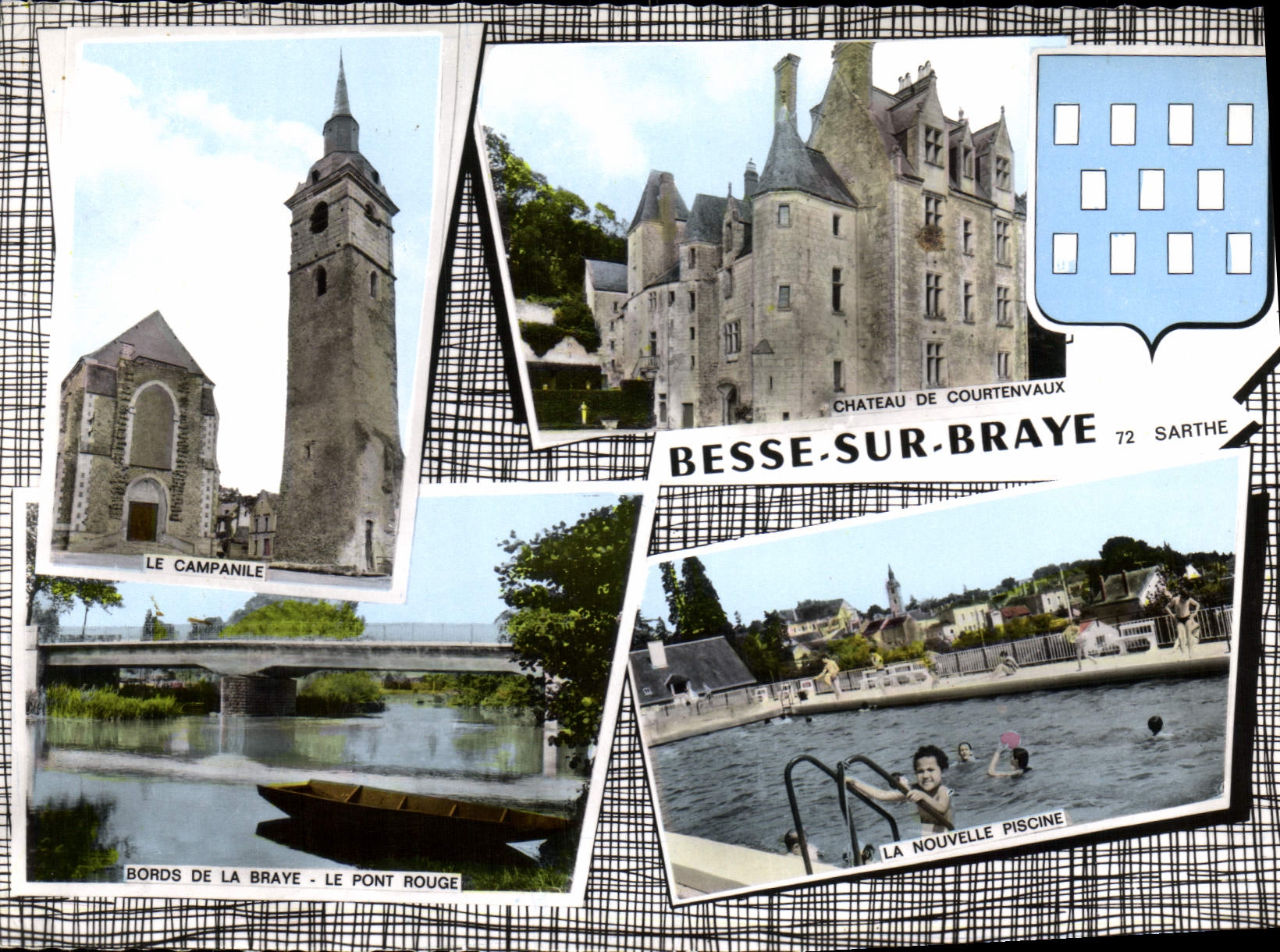 CPSM Besse sur Braye Sarthe campanile pont rouge piscine château de Courtenvaux