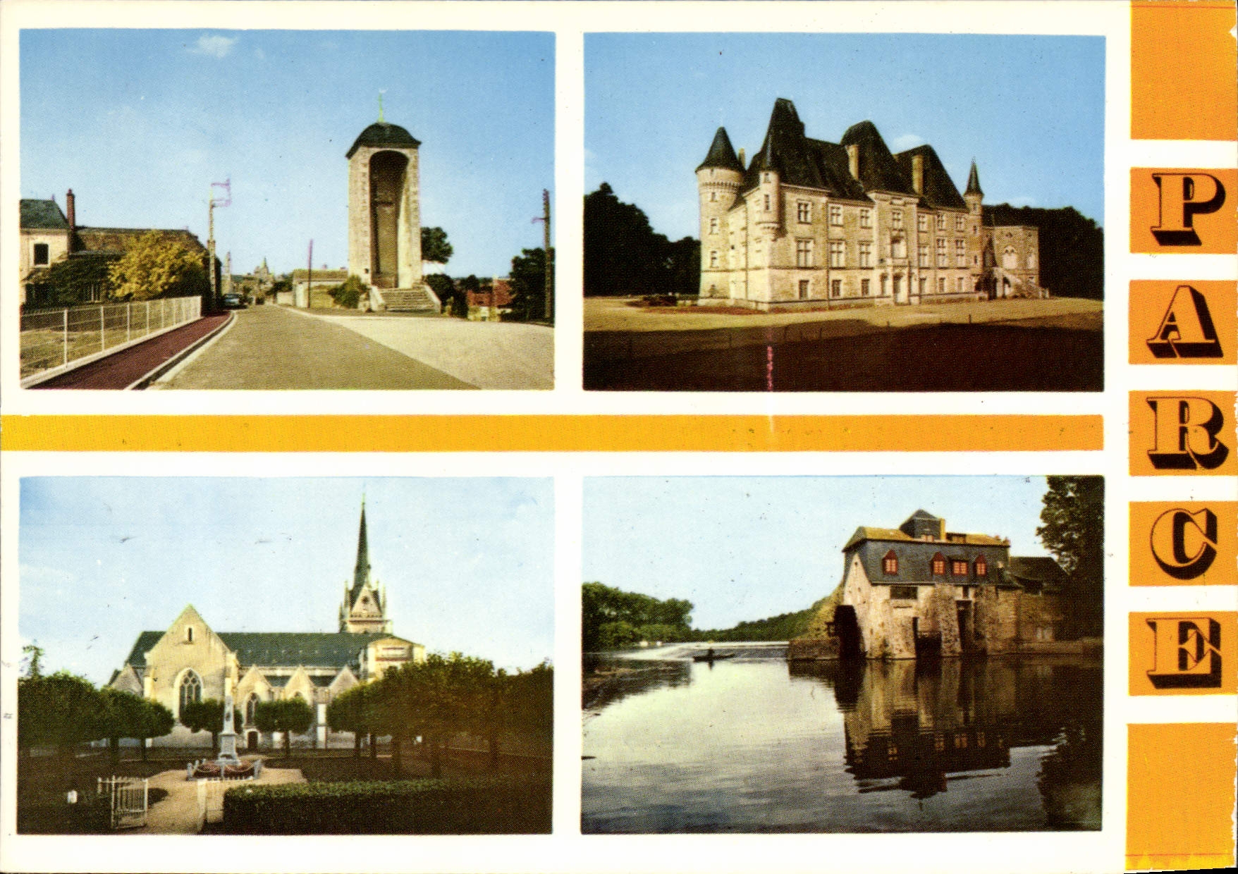CPSM Parce Sarthe L'Eglise Moulin de Linieres Chateau de Pecheseul