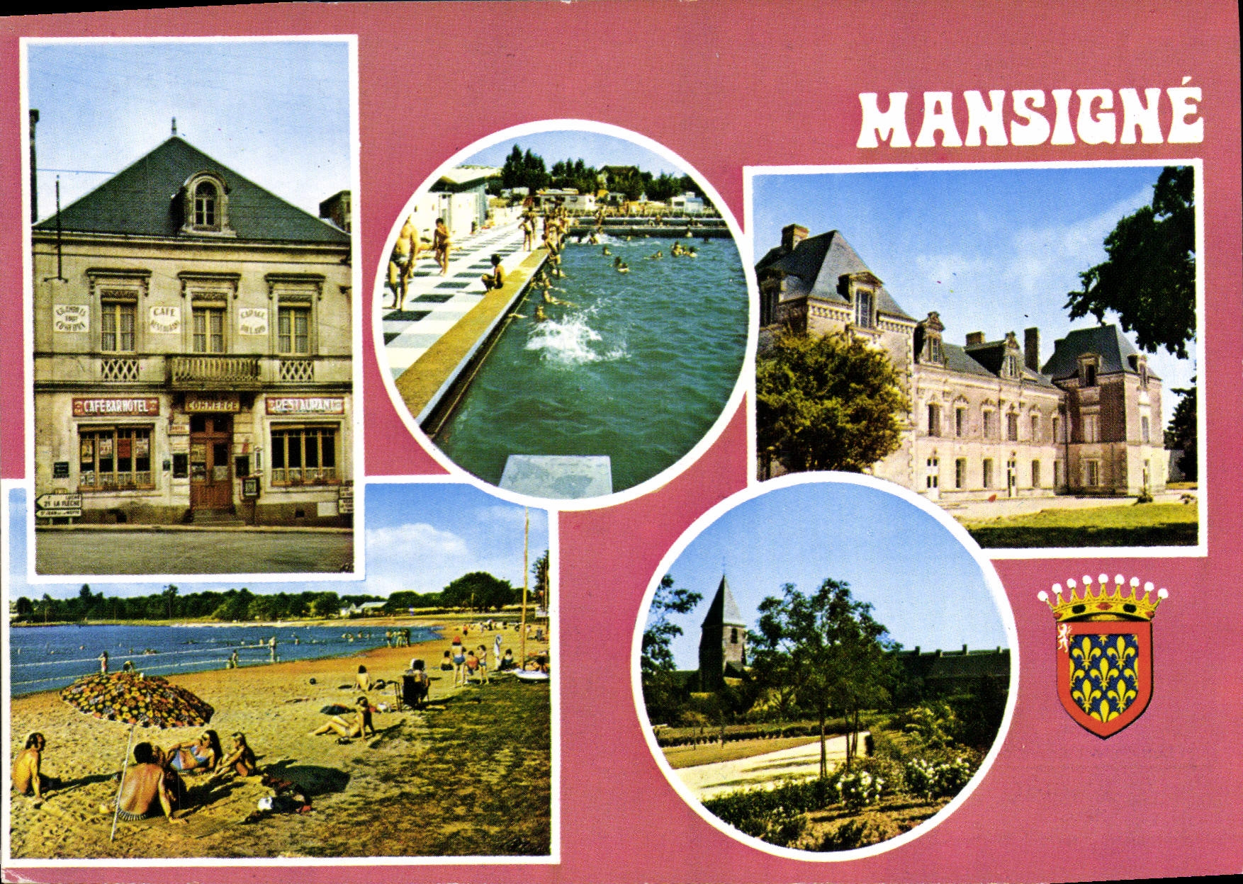 CPSM Mansigne Sarthe station Vert de vacances l'hotel du commerce le plan d'eau la piscine penchein 