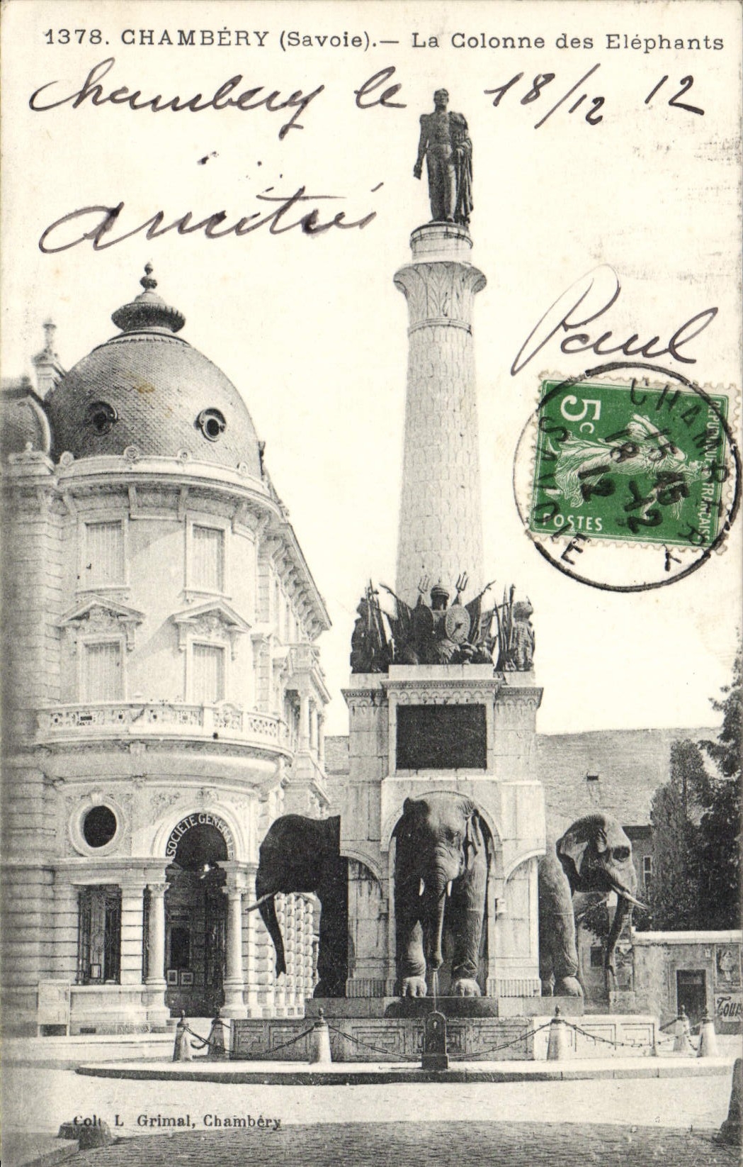 CPA Chambery Savoie la Colonne des Elephants 