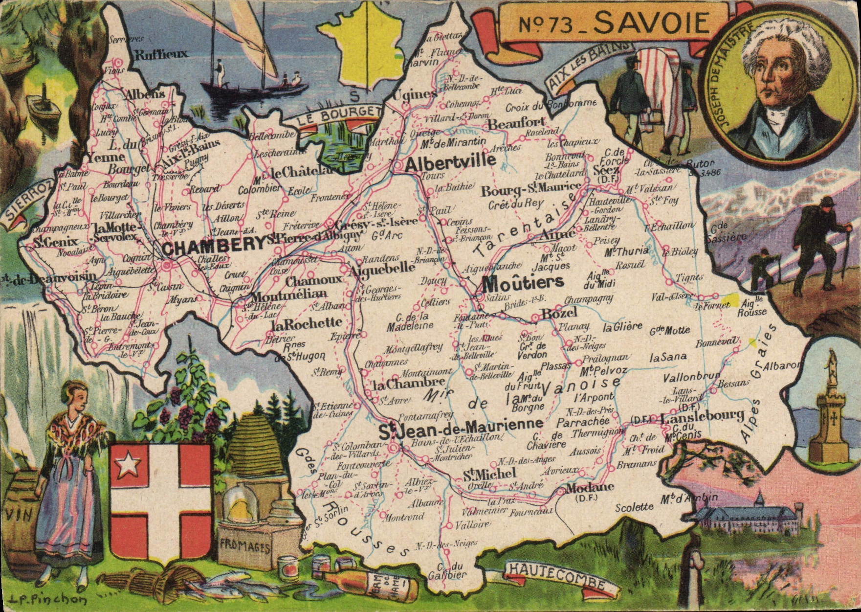 CPSM Savoie Joseph de Maistre Curiosites chateau des Ducs lac du Bourget Abbaye de haute Combe Beurr