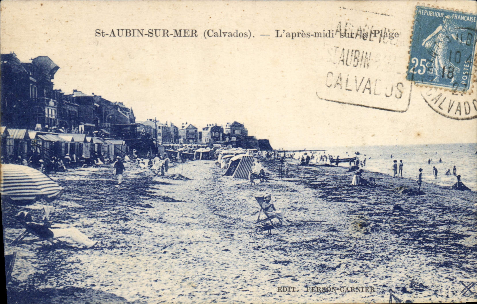 CPA St Aubin Sur Mer Calvados L'apres midi sur la Plage