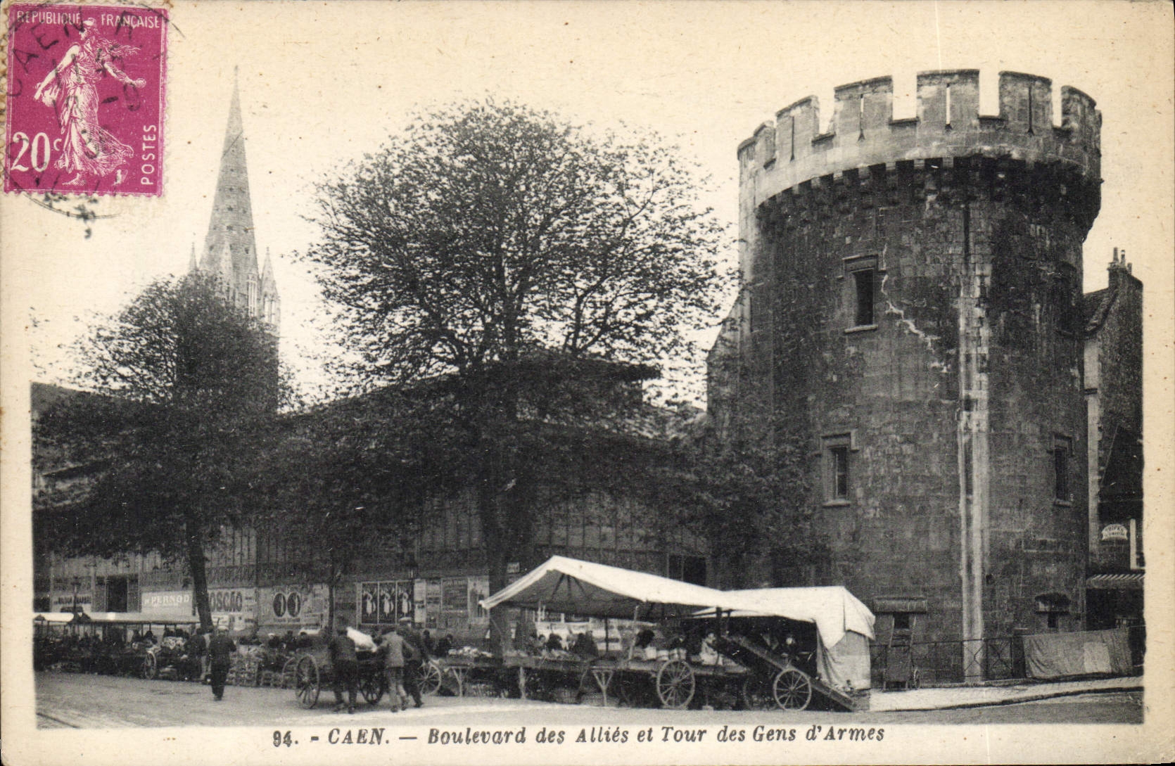 CPA Caen Boulevard des Allies et tour des Gens d'Armes