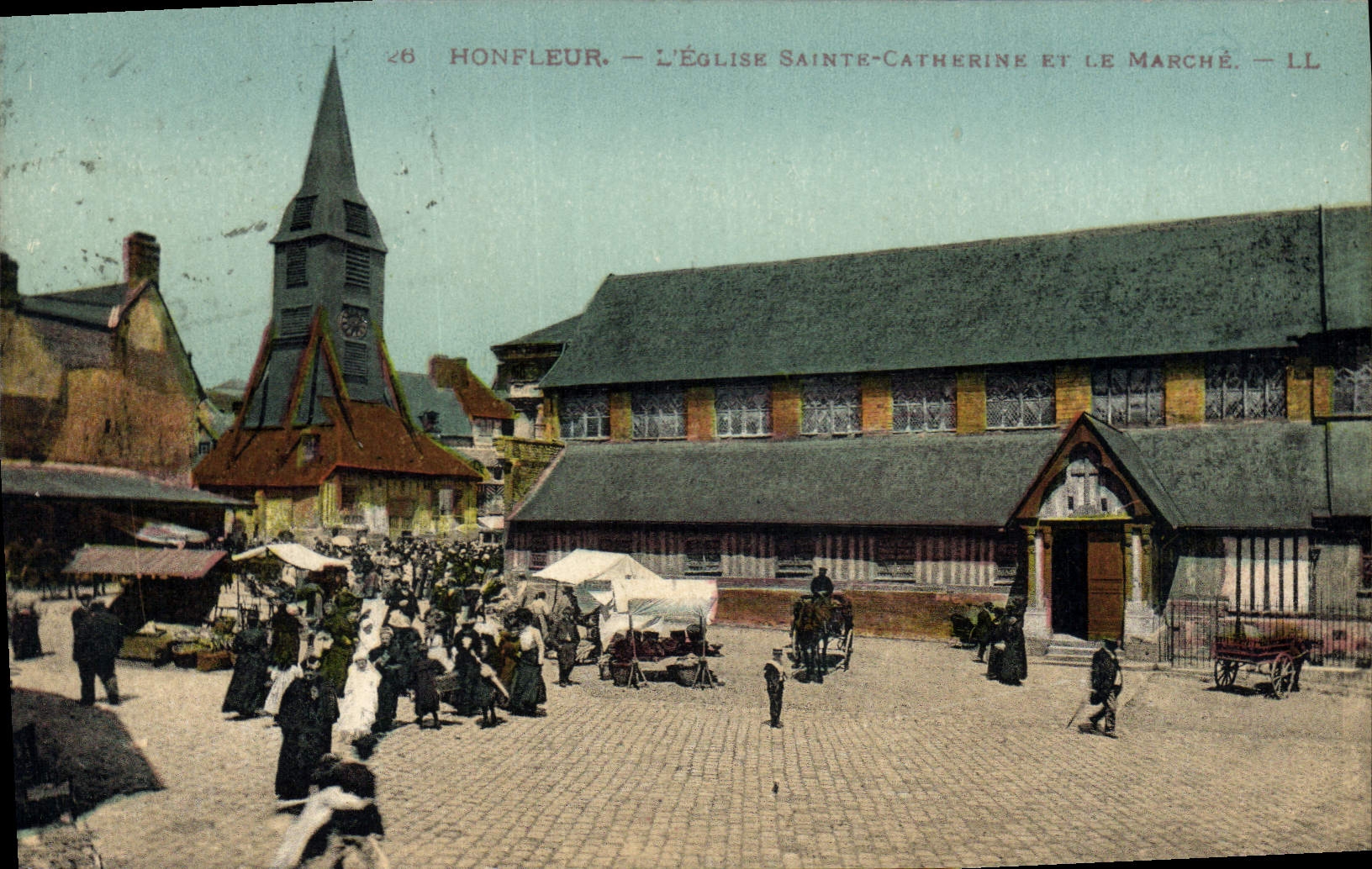 CPA Honfleur l'eglise Saint catherine et le Marche