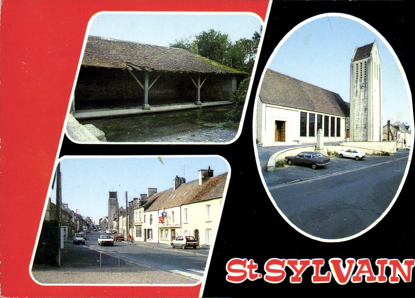 CPSM St Sylvain Calvados l'eglise la rue principal la lavoir 
