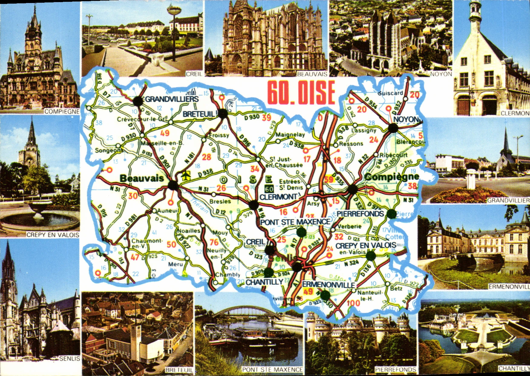 CPSM Oise Compiegne Creil Beauvais Noyon Clermont Grandvillier Ermenonville Chantilly Pierrefonds Po