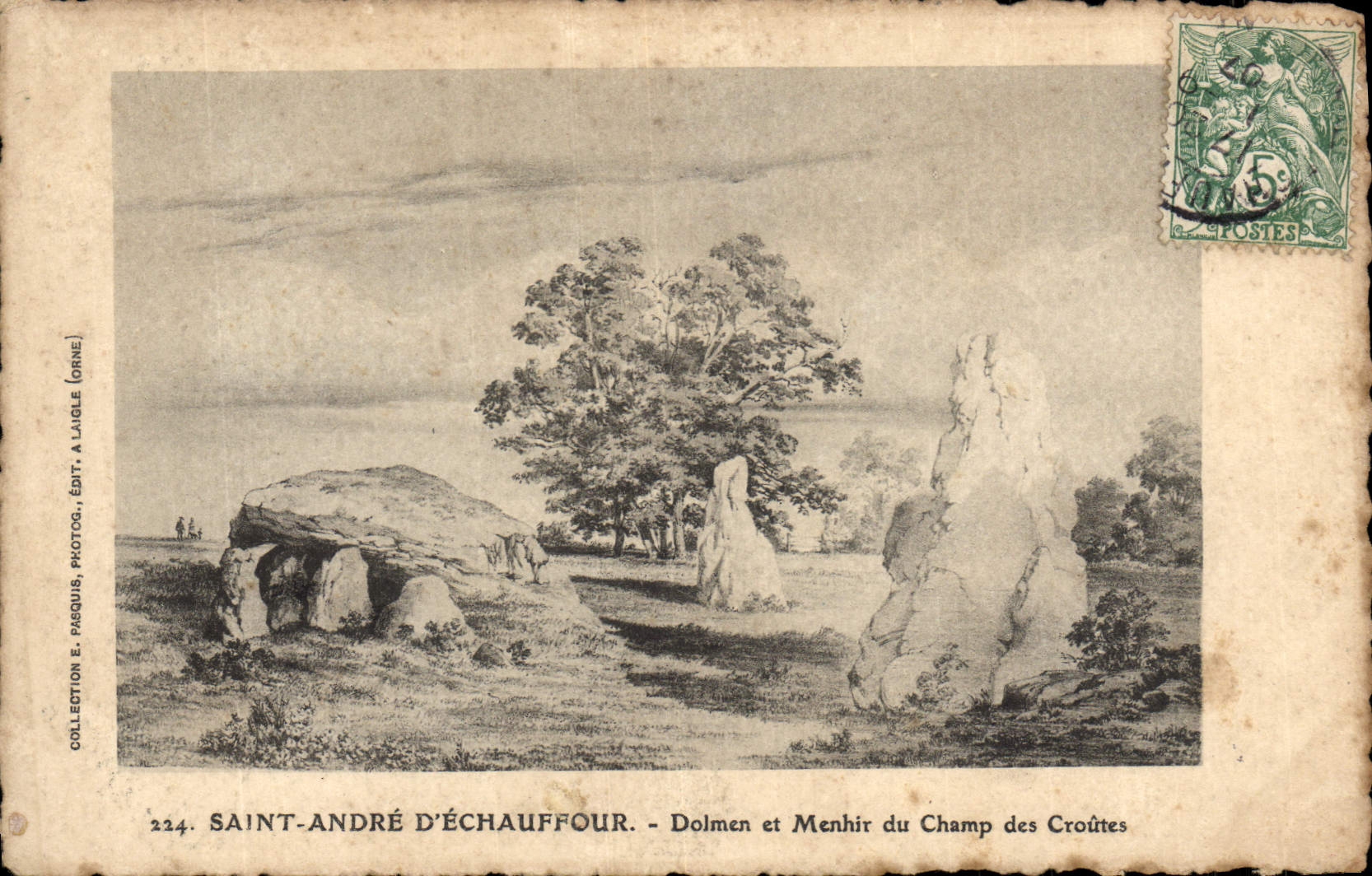 CPA Saint Andre D'echauffour Dolmen et Menhir du champ des croutes