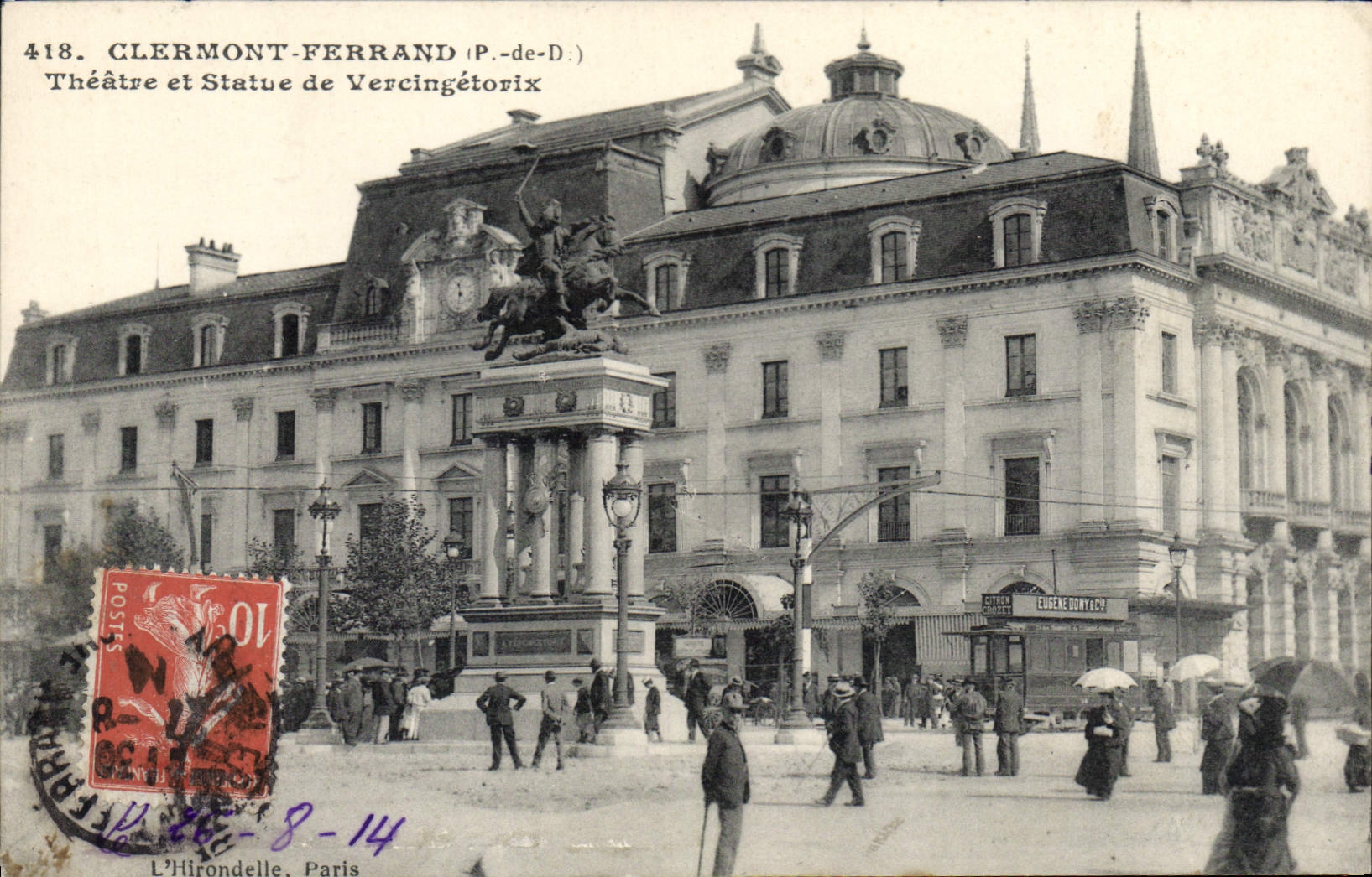 CPA Clermont Ferrand P de D Theatre et statue de Vercingetorix