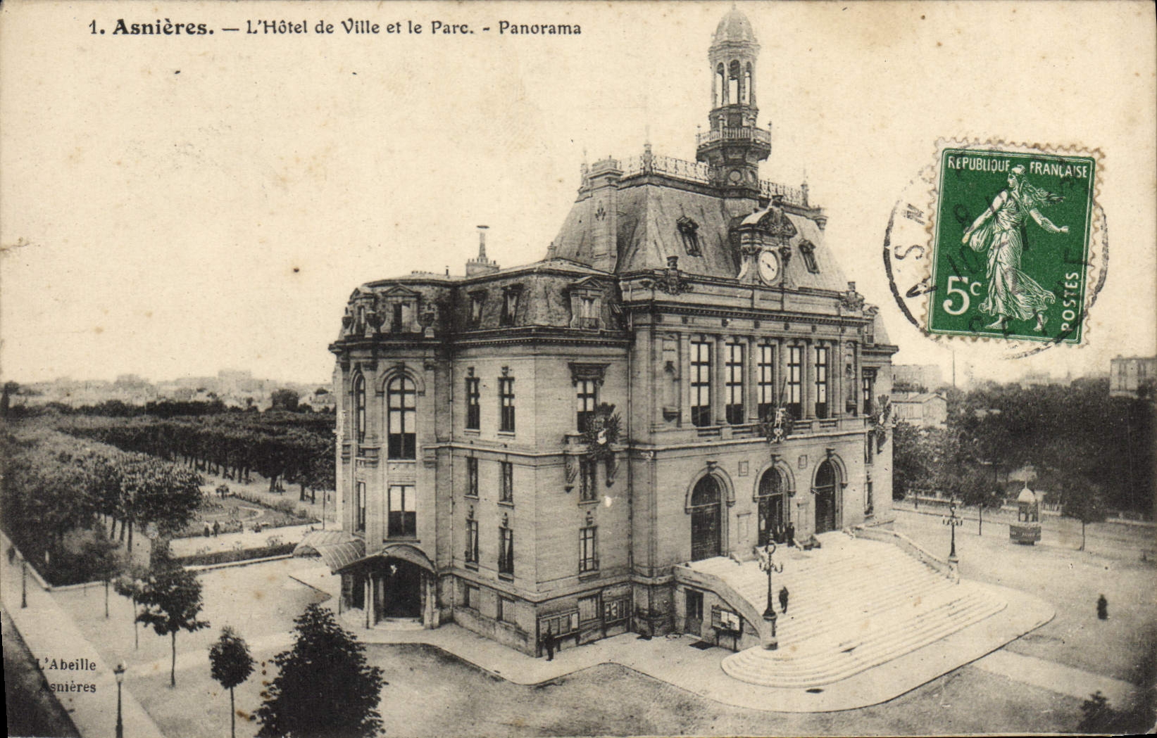 CPA Asnieres L'Hotel de Ville et le Parc Panorama