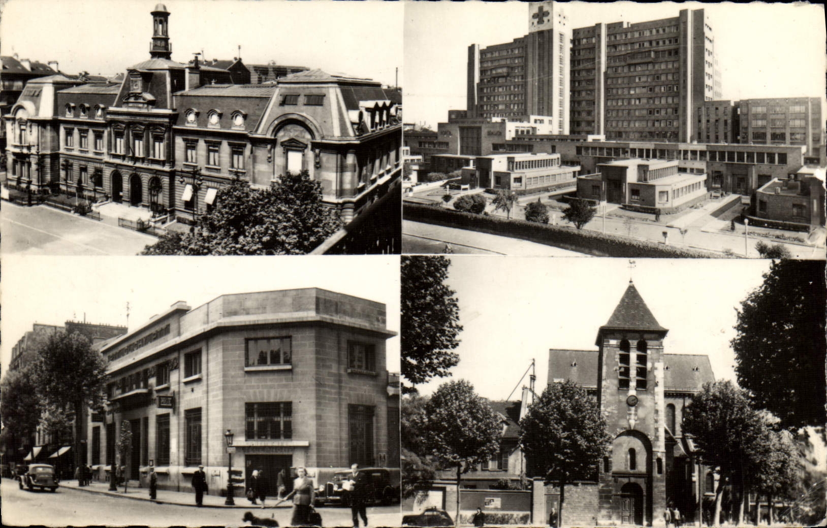 CPA Clichy (Seine) La Mairie L'Hopital Beaujon la Poste et l'Eglise St Vincent de Paul