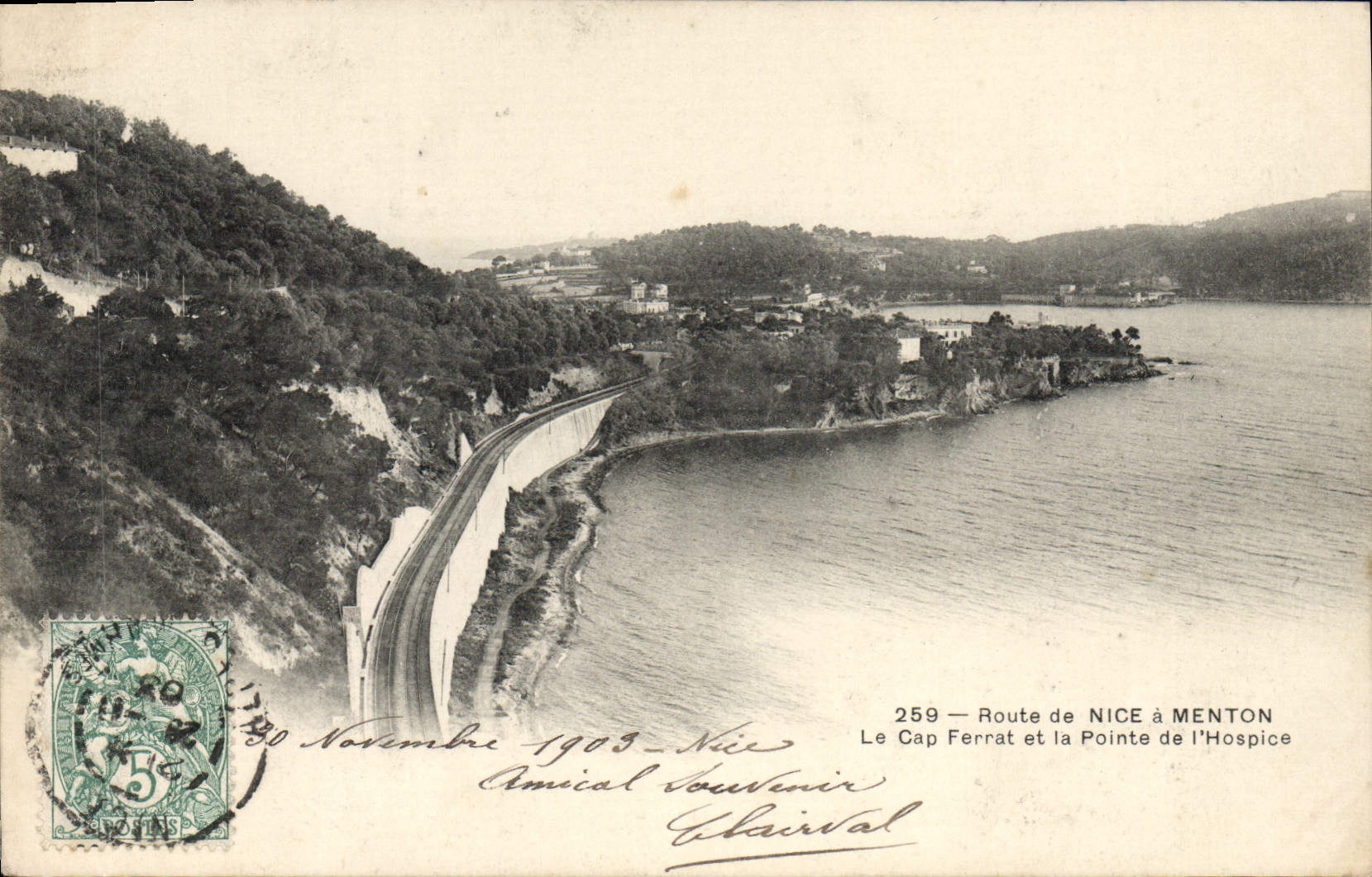 CPA Route de Nice a Menton Le Cap Ferrat et la Pointe de l'Hospice