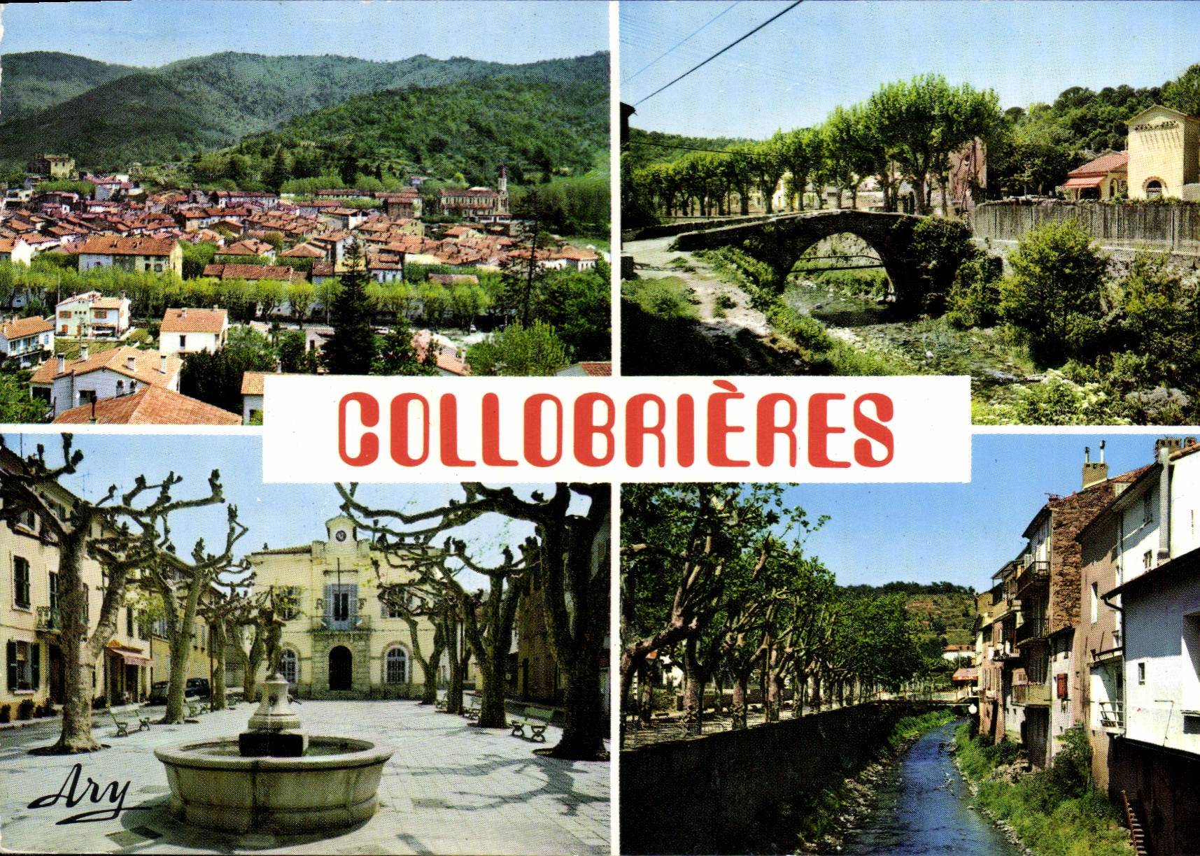 CPSM Collobriers Vue generale Le vieux Pont Place de la Mairie