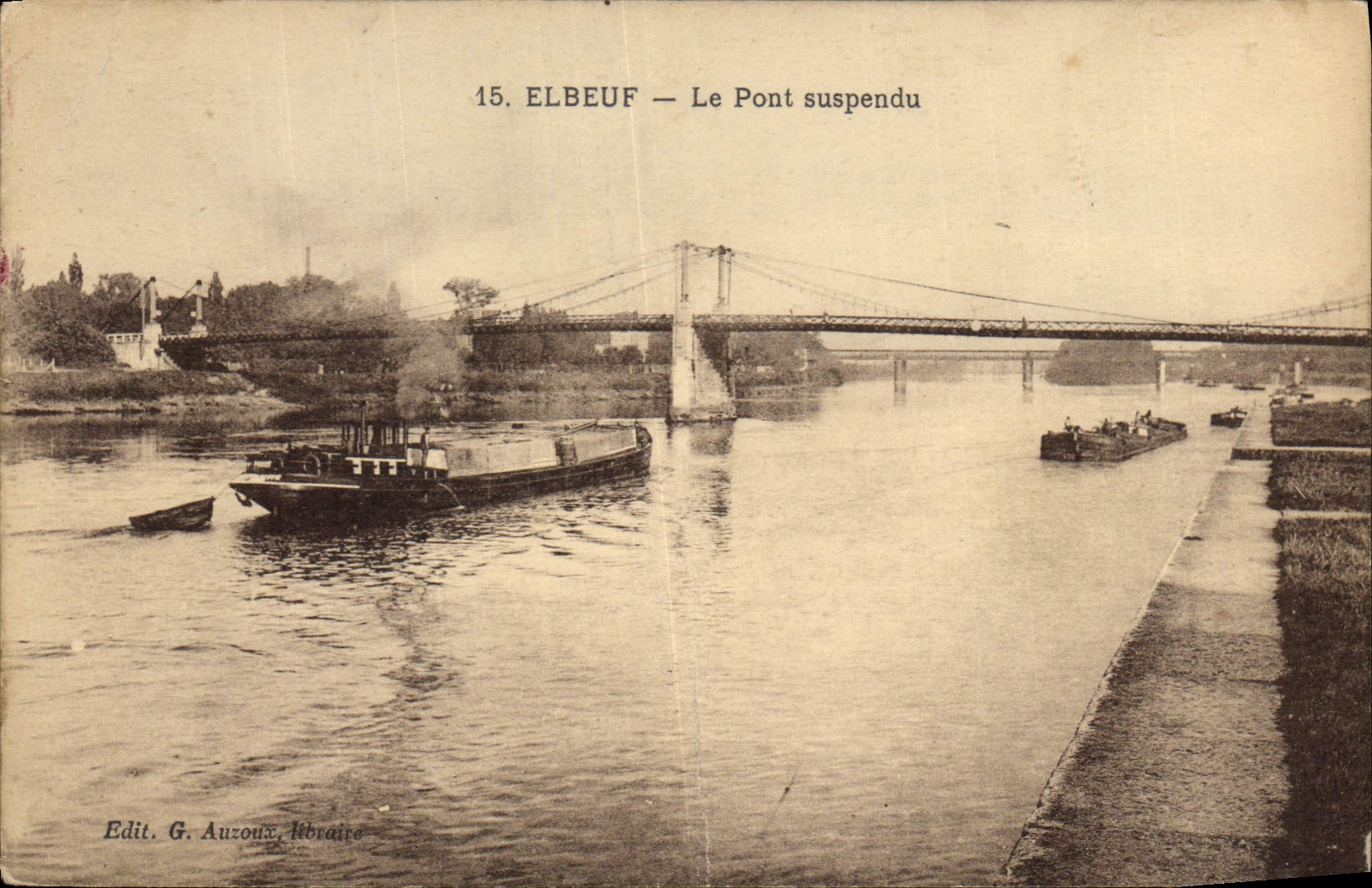 CPA Elbeuf le pont suspendu 