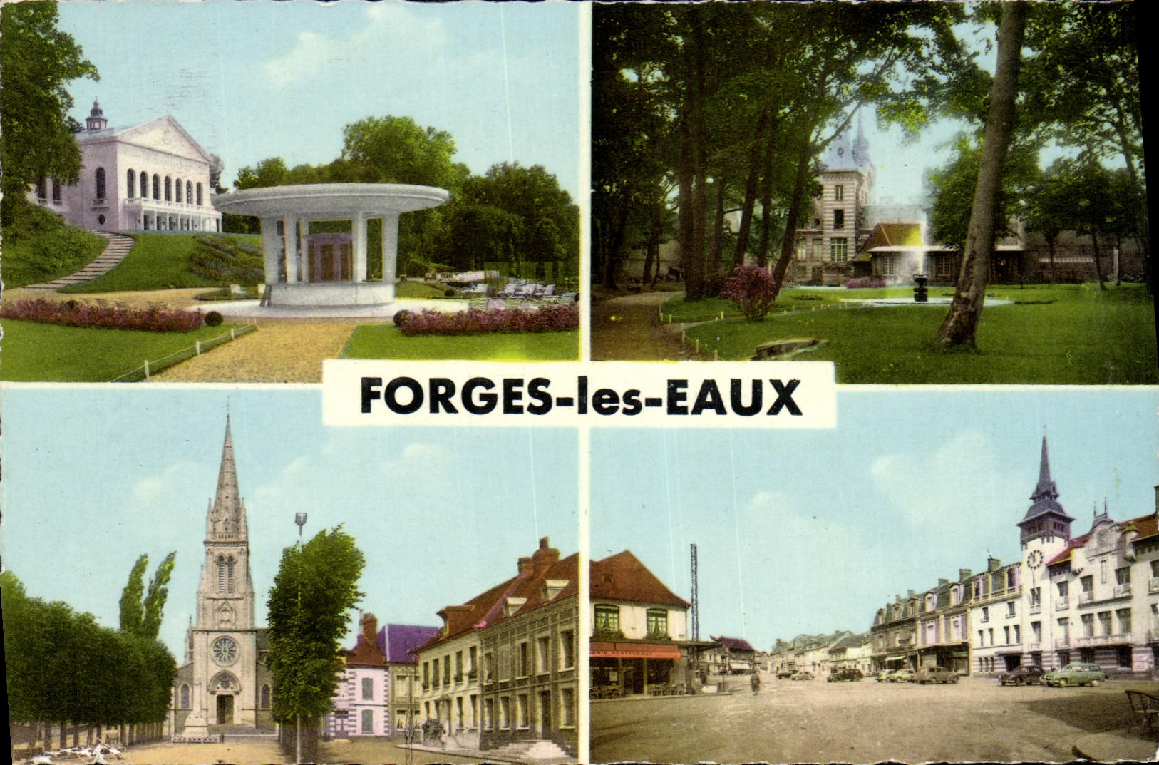 CPA Forges les Eaux Station Thermale Le Casino le parc de l'Hotel de Ville l'Eglise place Breviere e