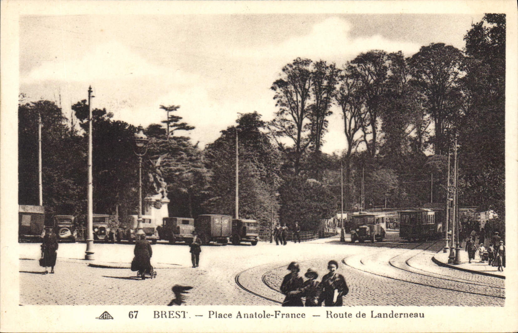 CPA Brest Place Anatole France Route de Landerneau