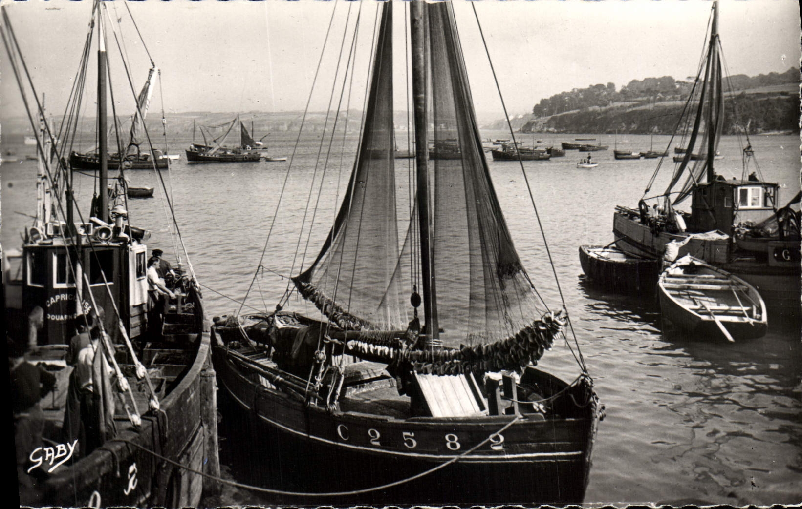 CPA Douarnenez Finistere Bateaux au Mouillage au Plomarch