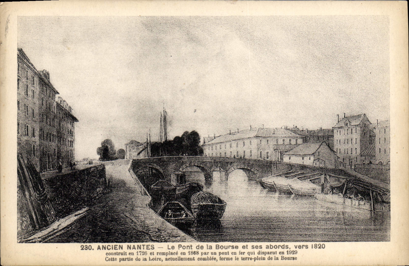 CPA Ancien Nantes Le Pont de la Bourse et ses abords vers 1820