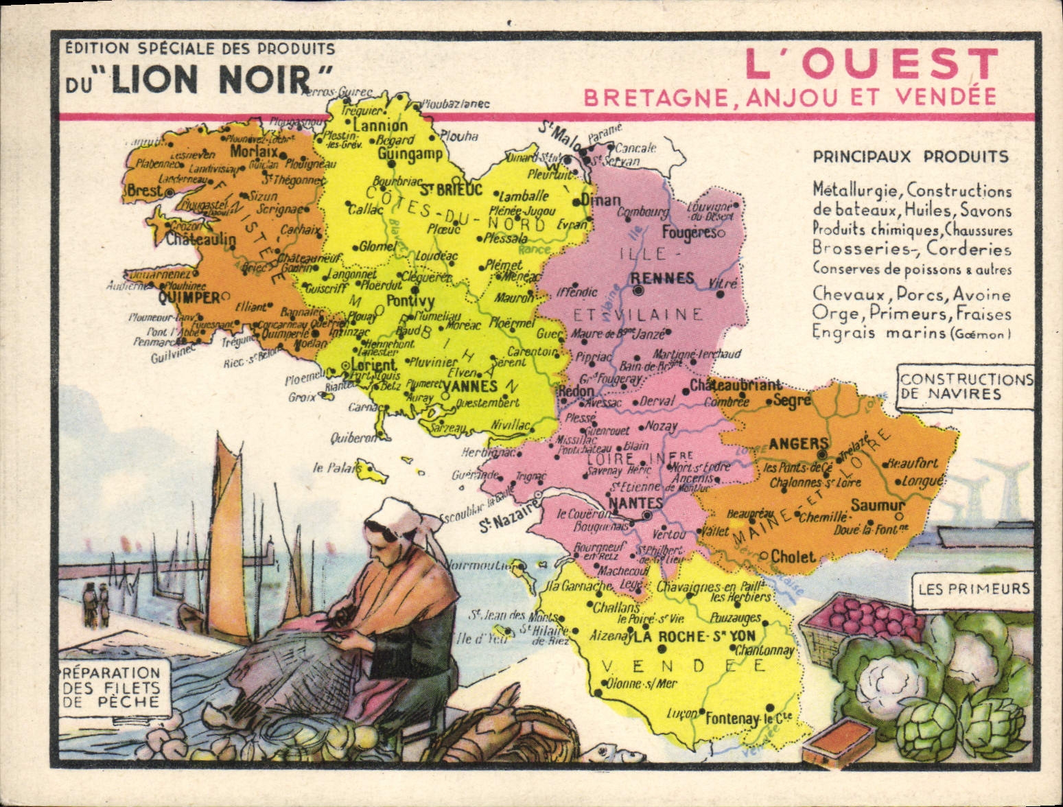 CPA L'Ouest Bretagne Anjou et Vendee Lion noir préparation des filets de peche constructions de navi