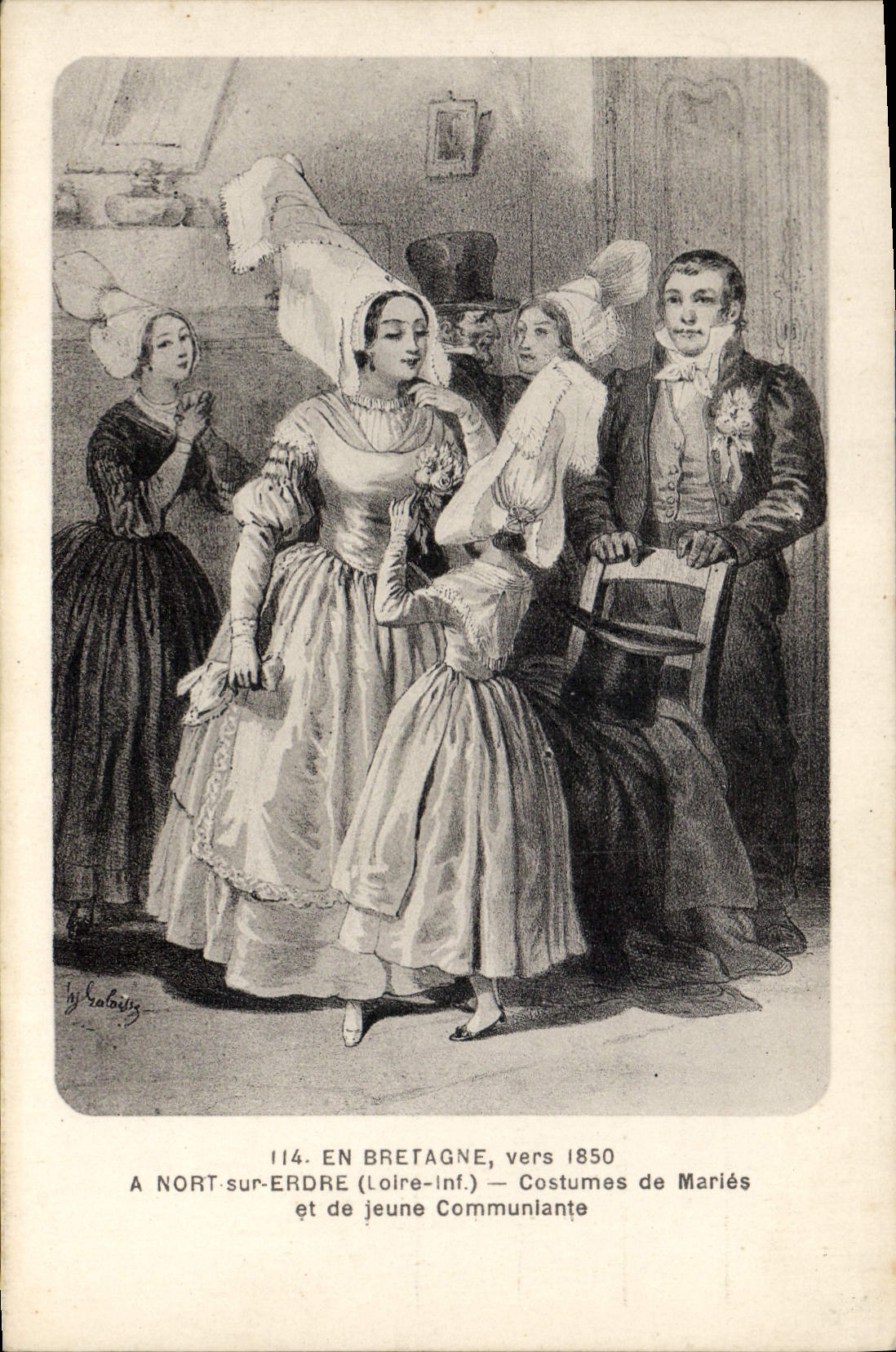 CPA En bretagne vers 1850 à Nort sur Erdre Loire Inf Costumes de Mariés et de Jeune Communiante