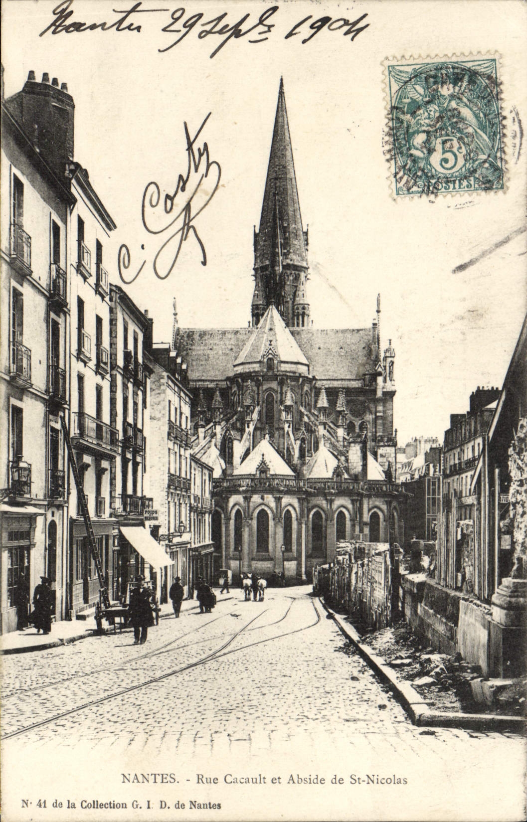 CPA Nantes rue Cacault et Abside de St Nicolas