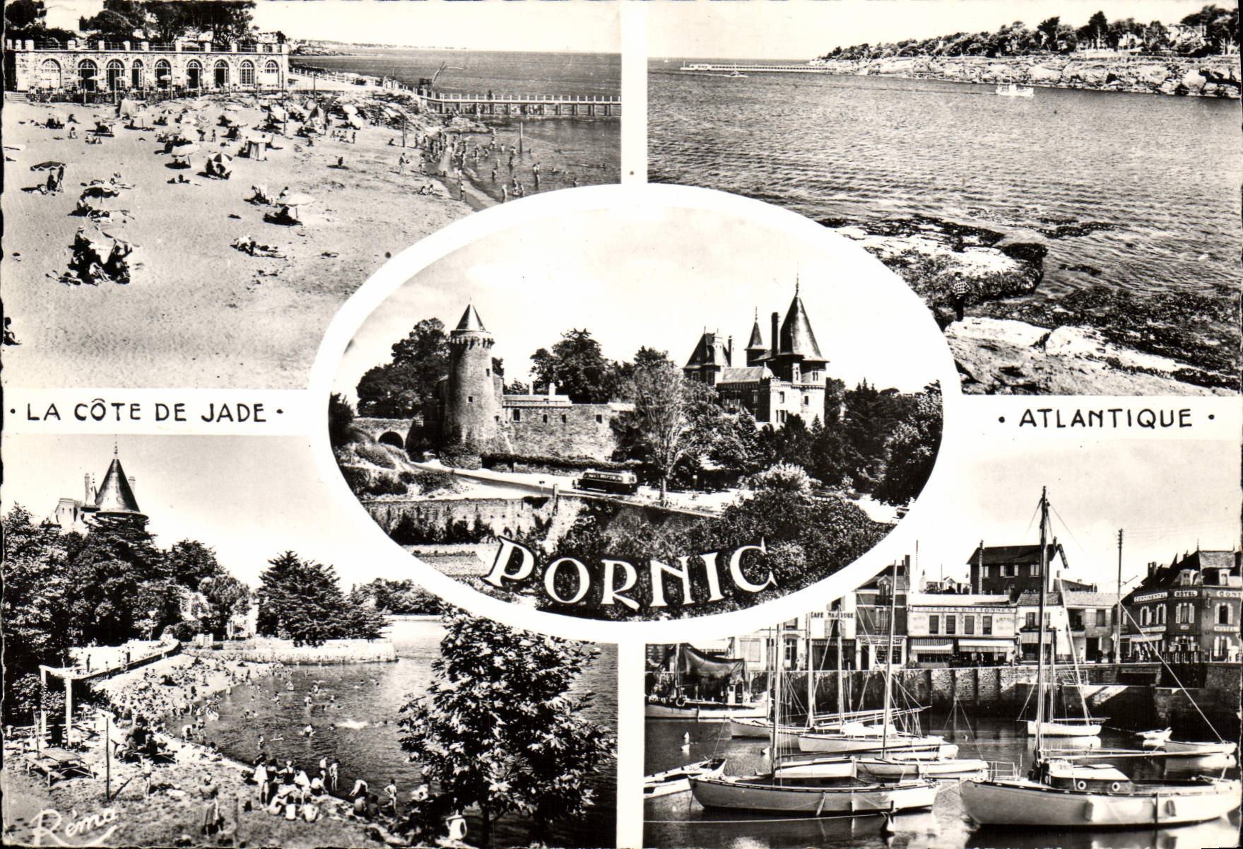 CPSM Pornic Loire Atlantique la plage la pointe de la Noeveillard le chateau la plage de la Noeveill