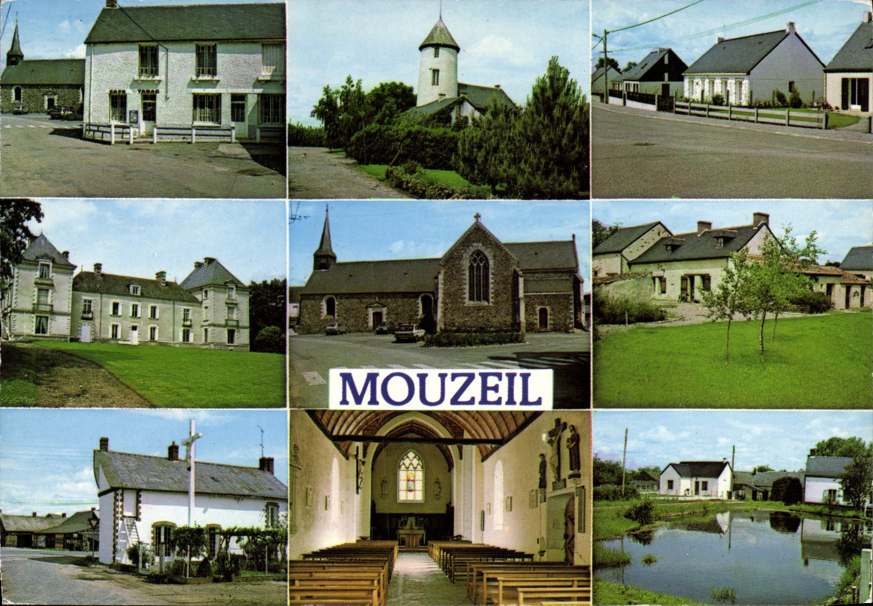 CPSM Mouzeil Loir Atlantique a gauche le centre chateau Cop Choux Carrefour de Boulay et le Calvaire