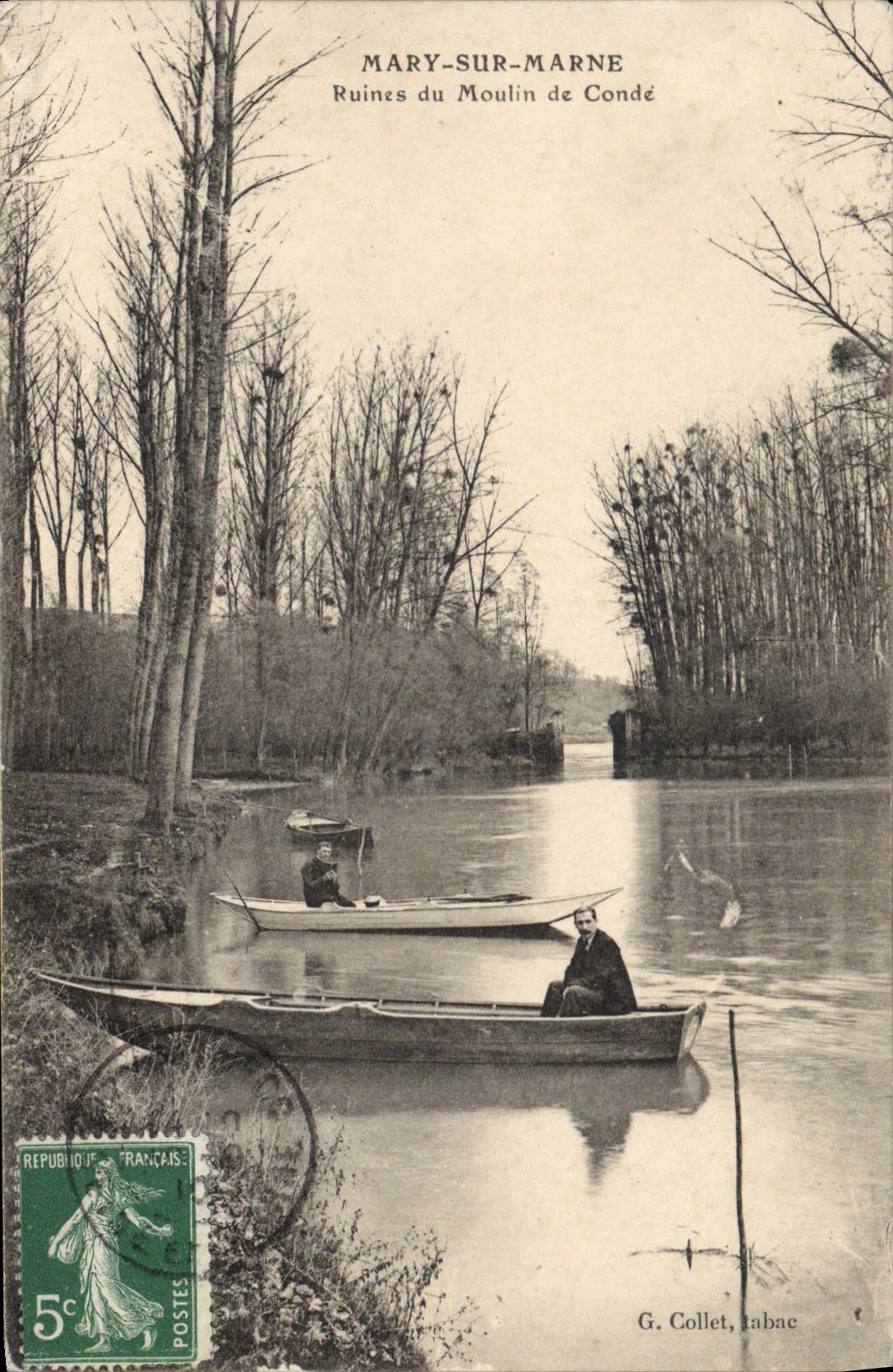 CPA Mary sur Marne Ruines du Moulin de Conde barques