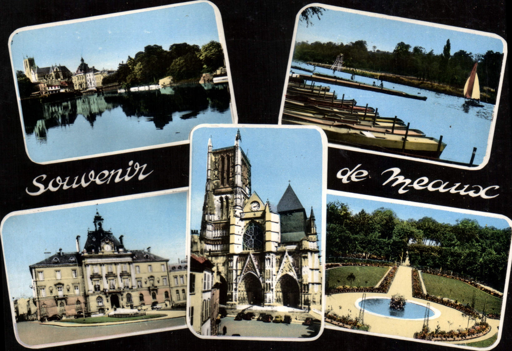 CPSM Meaux Les Bords de la Marne L'Hotel de Ville La Cathedrale Jardin de l'ancien Eveche