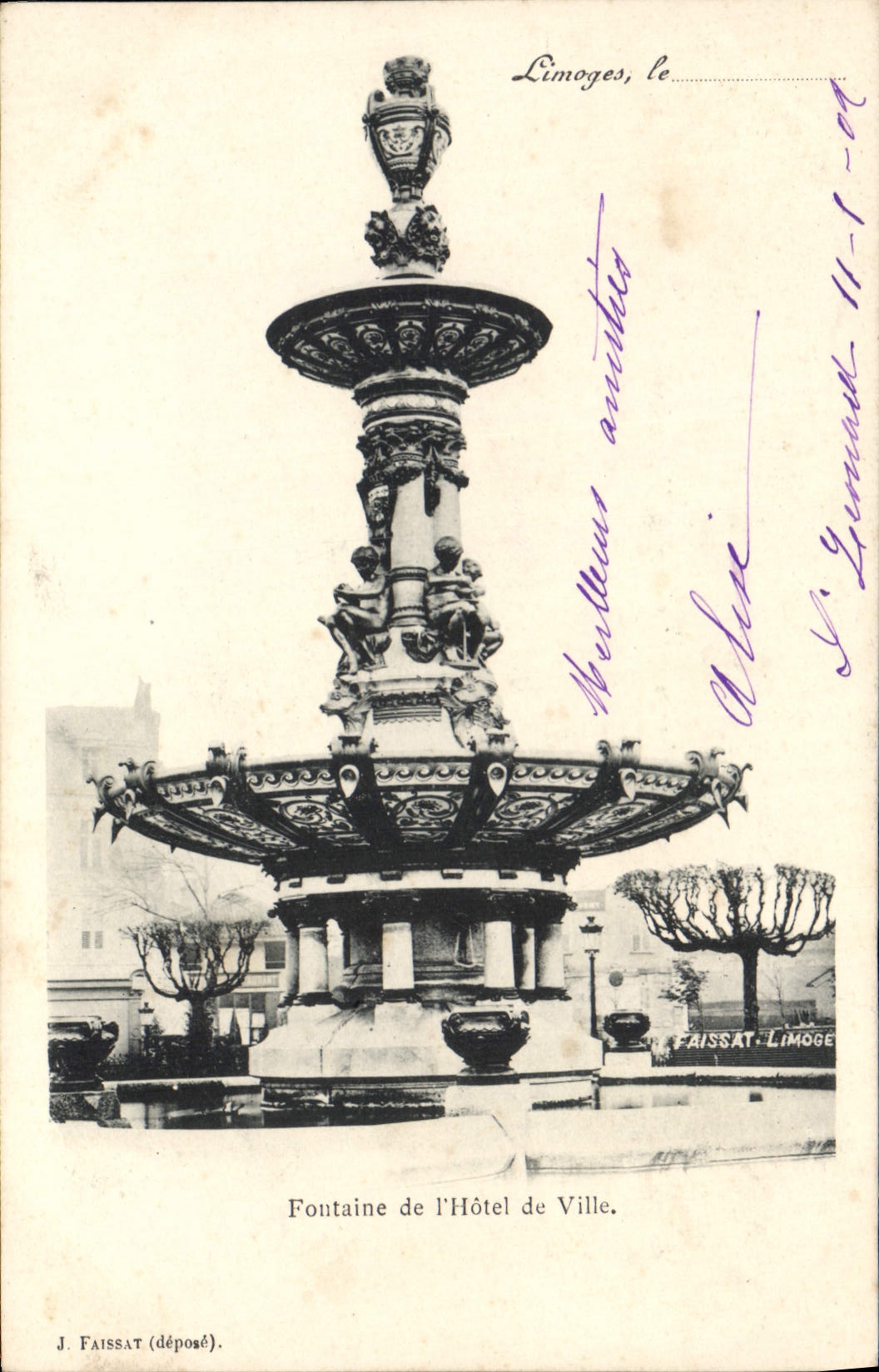 CPA Limoges Fontaine de l'Hotel de Ville