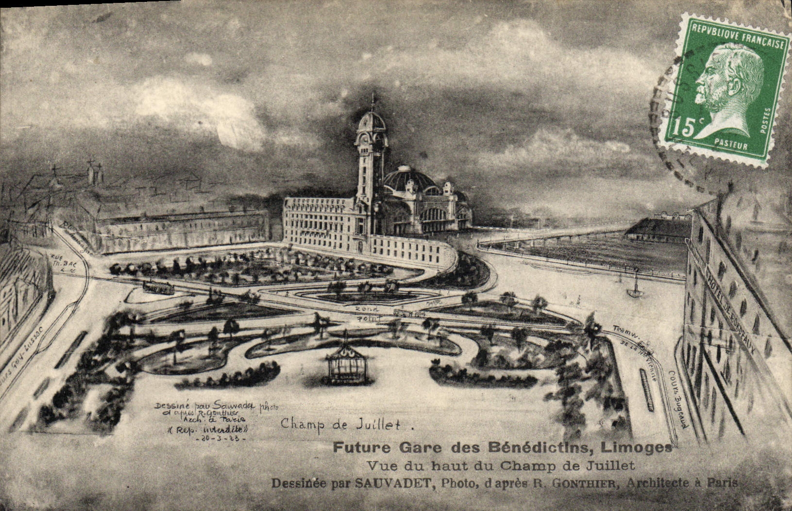 CPA Future Gare des Benedictins Limoges Vue du haut du Champ de Juillet