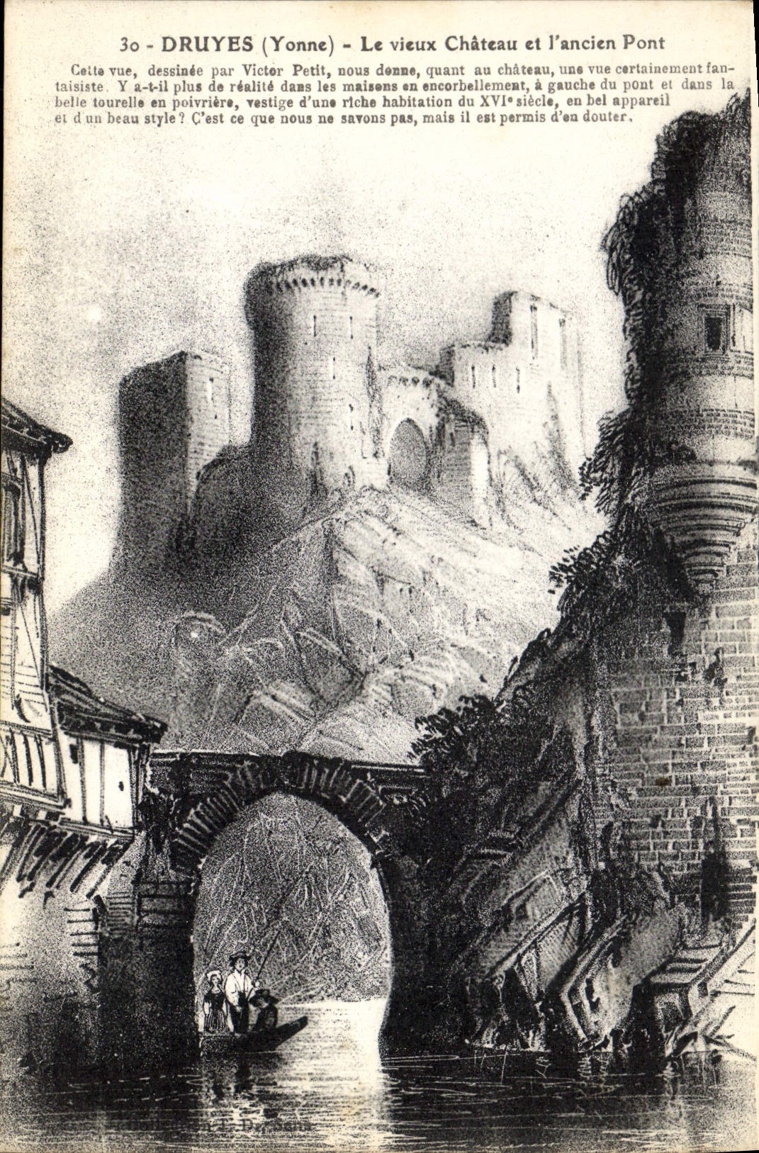 CPA Druyes Yonne Le vieux Chateau et I'ancien Pont 